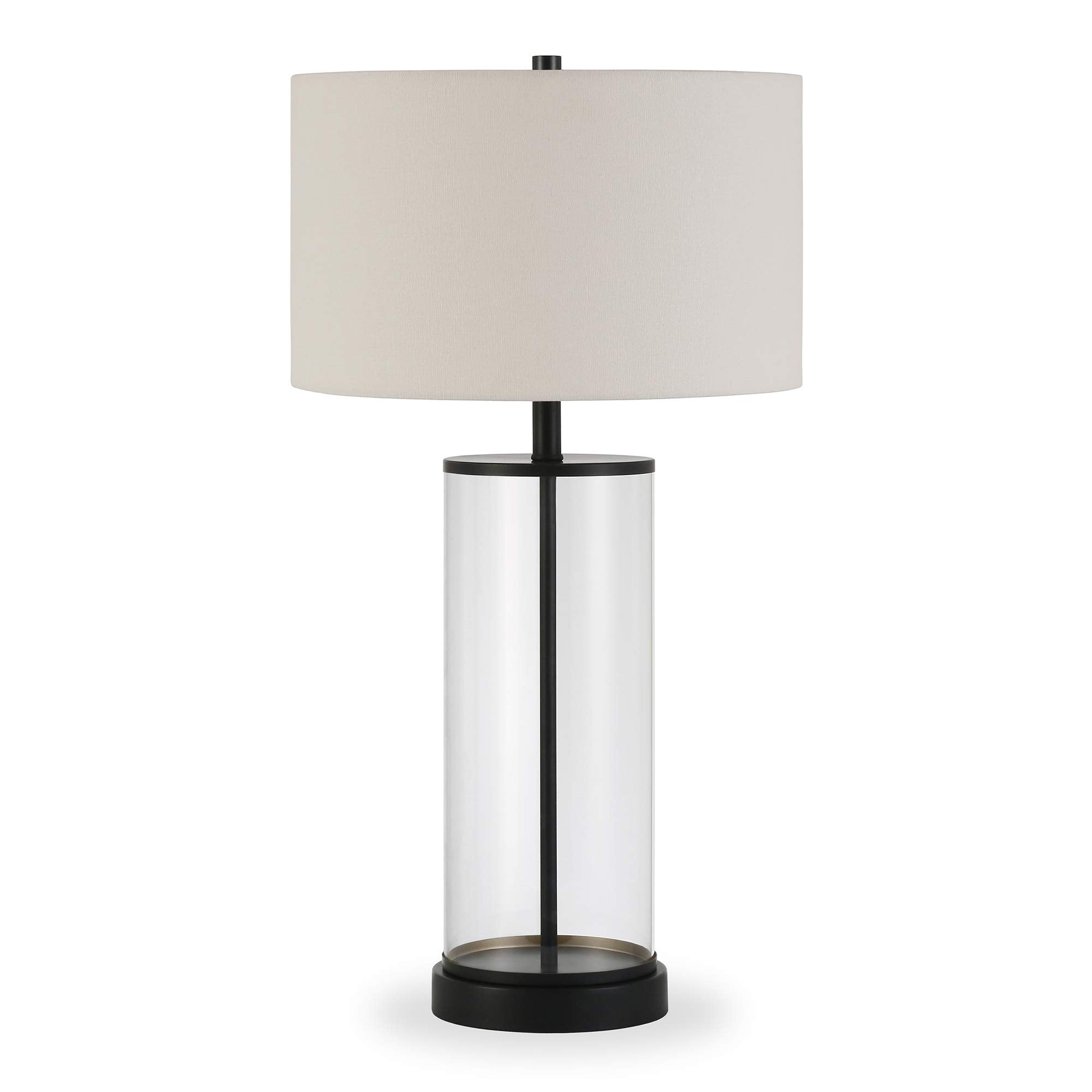 Henn&Hart 28" Tall Table Lamp With Fabric Shade In Blackened Bronze/White, Lamp, Desk Lamp For Home Or Office