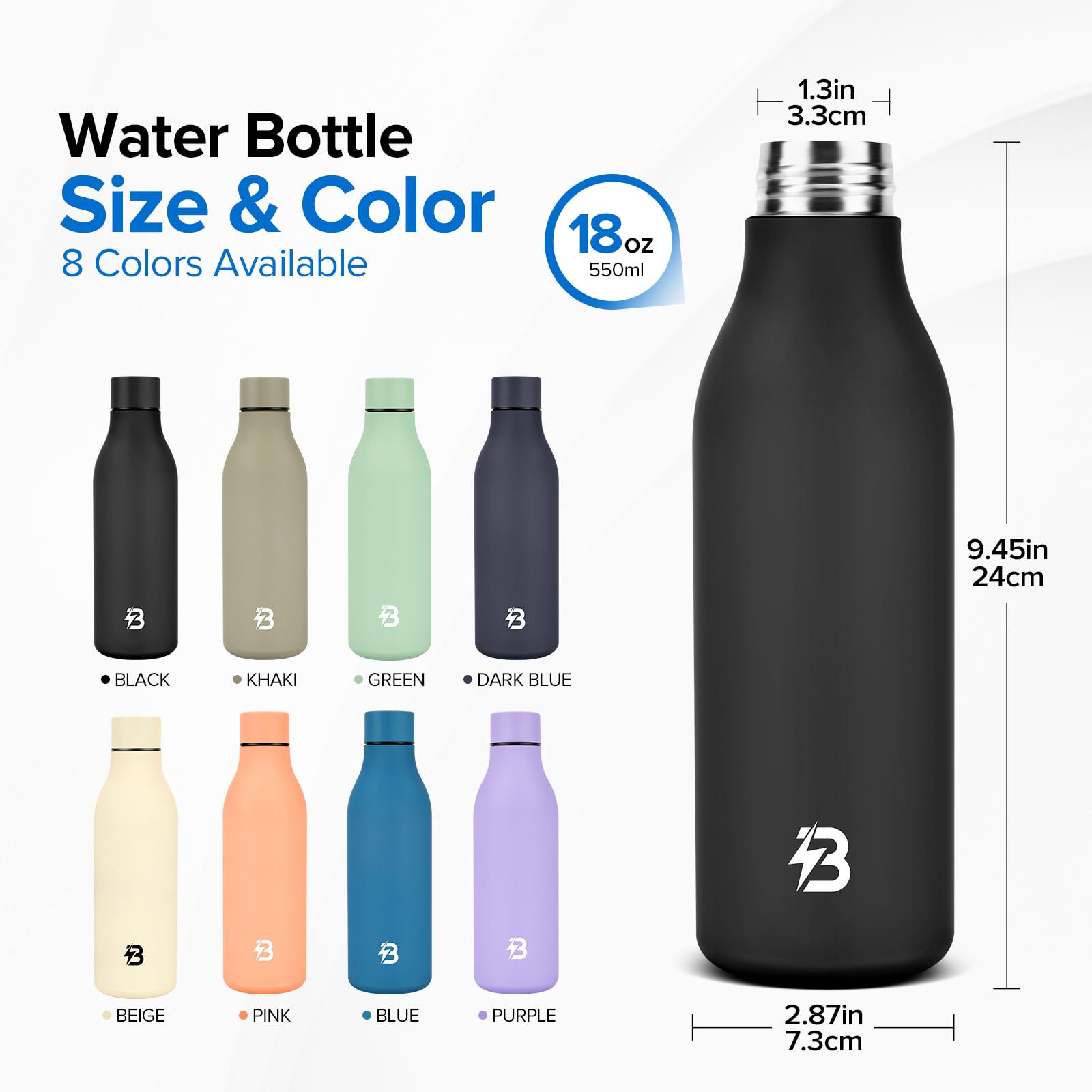 Insulated Metal Water Bottle, 18 Oz Stainless Steel Leak-Proof Gym Water Bottle With Lid For Men
