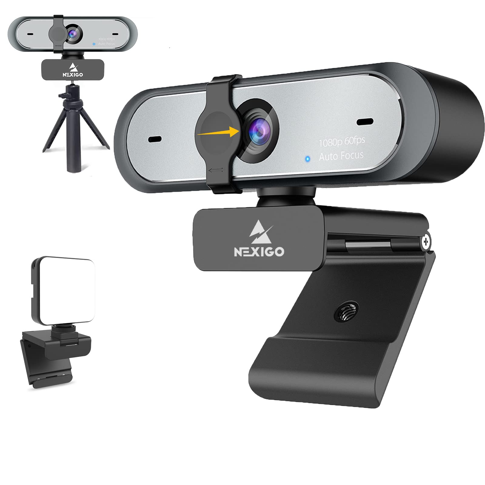 Nexigo 60Fps 1080P Webcam Kits, N660P Fhd Usb Web Camera With Privacy Cover, Video Conference Lighting, Extendable Tripod Stand, For Zoom/Skype/Teams