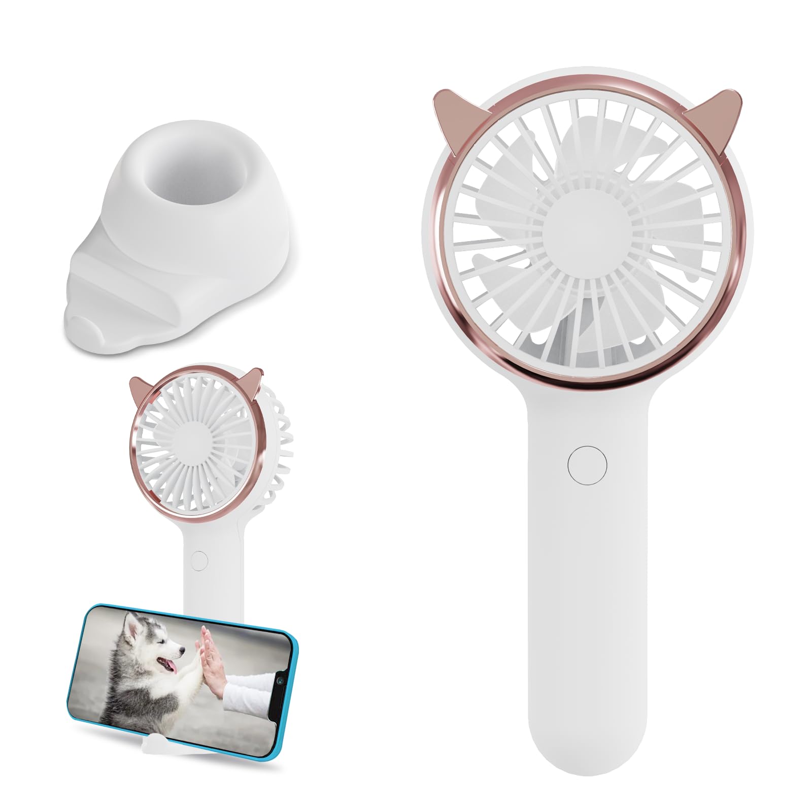 Handheld Fan Mini Portable Fan, Usb Desk Fan With Base As A Phone Holder, Cat Ear Design Battery - Koospark
