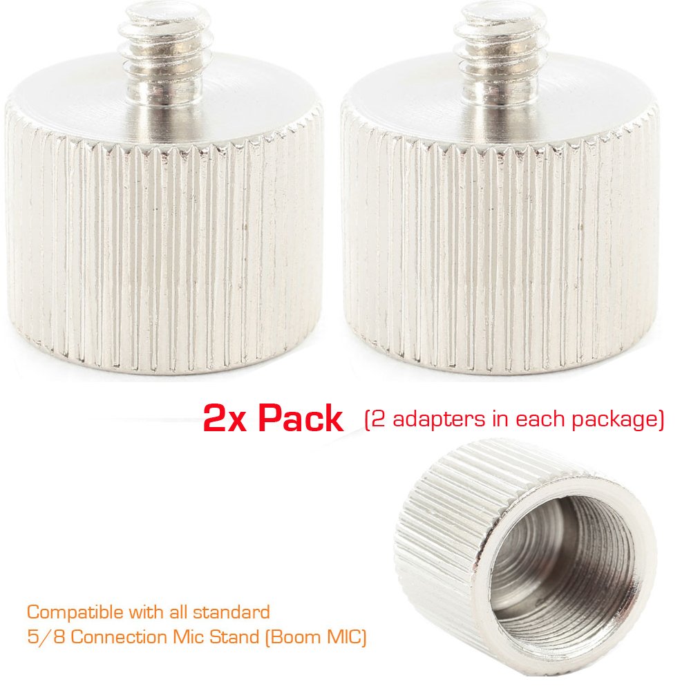 Accessory Basics (2 Pack) Accessorybasics Mic Microphone Stand 5/8"-27 Female To 1/4"-20 Male Thread Camera/Tripod Screw Stud Adapter
