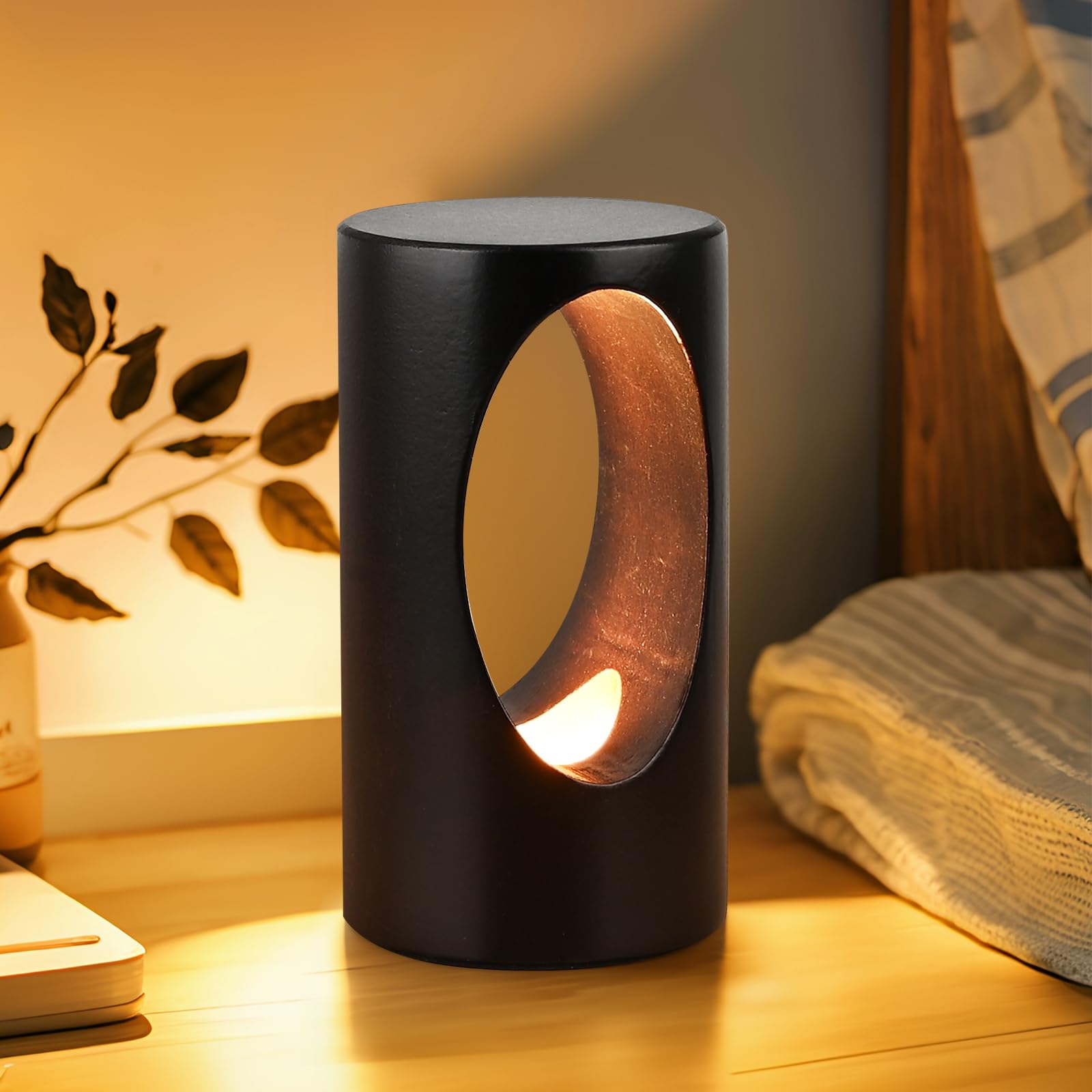 Lonrisway Led Wood Table Lamp,Natural Beech Bedroom Bedside Night Light, Dimmable Led Lighting, Creative Home Decor Desk Lamp, Unique House Warmging