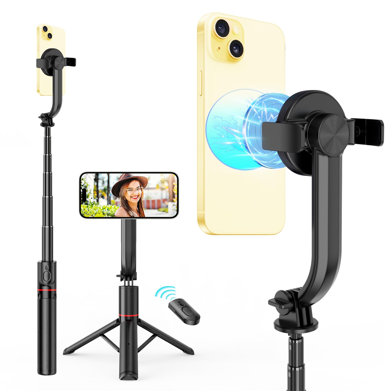 Hafoko 40" Magnetic Selfie Stick Tripod W Wireless Remote Control Phone Mount Magnetic Golf Tripod For Vlog Tiktok Portable Travel Compatible For Iphone All Phones