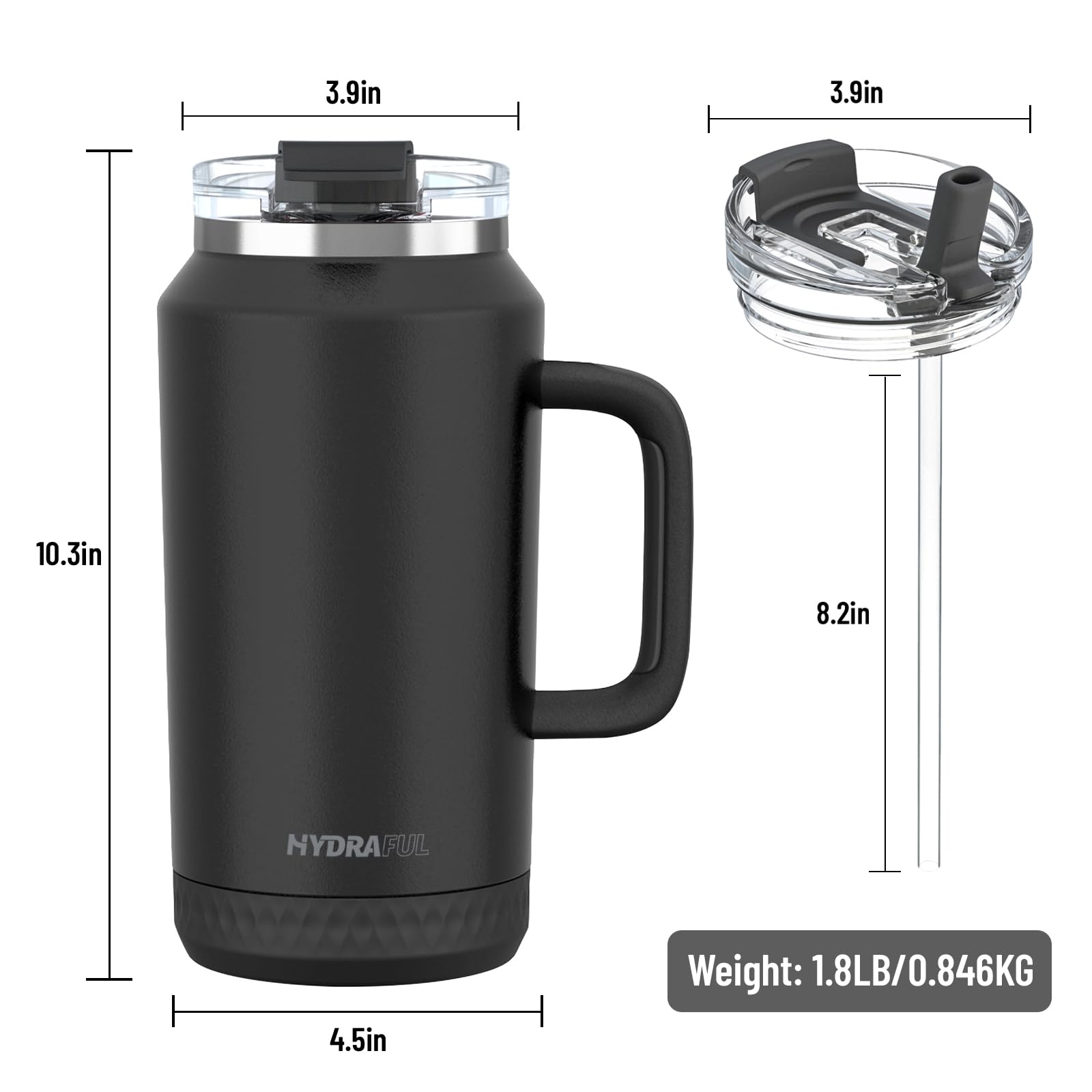 Hydraful 64 Oz Tumbler With Handle And Straw - 100% Leak-Proof - Insulated Cup Reusable Stainless
