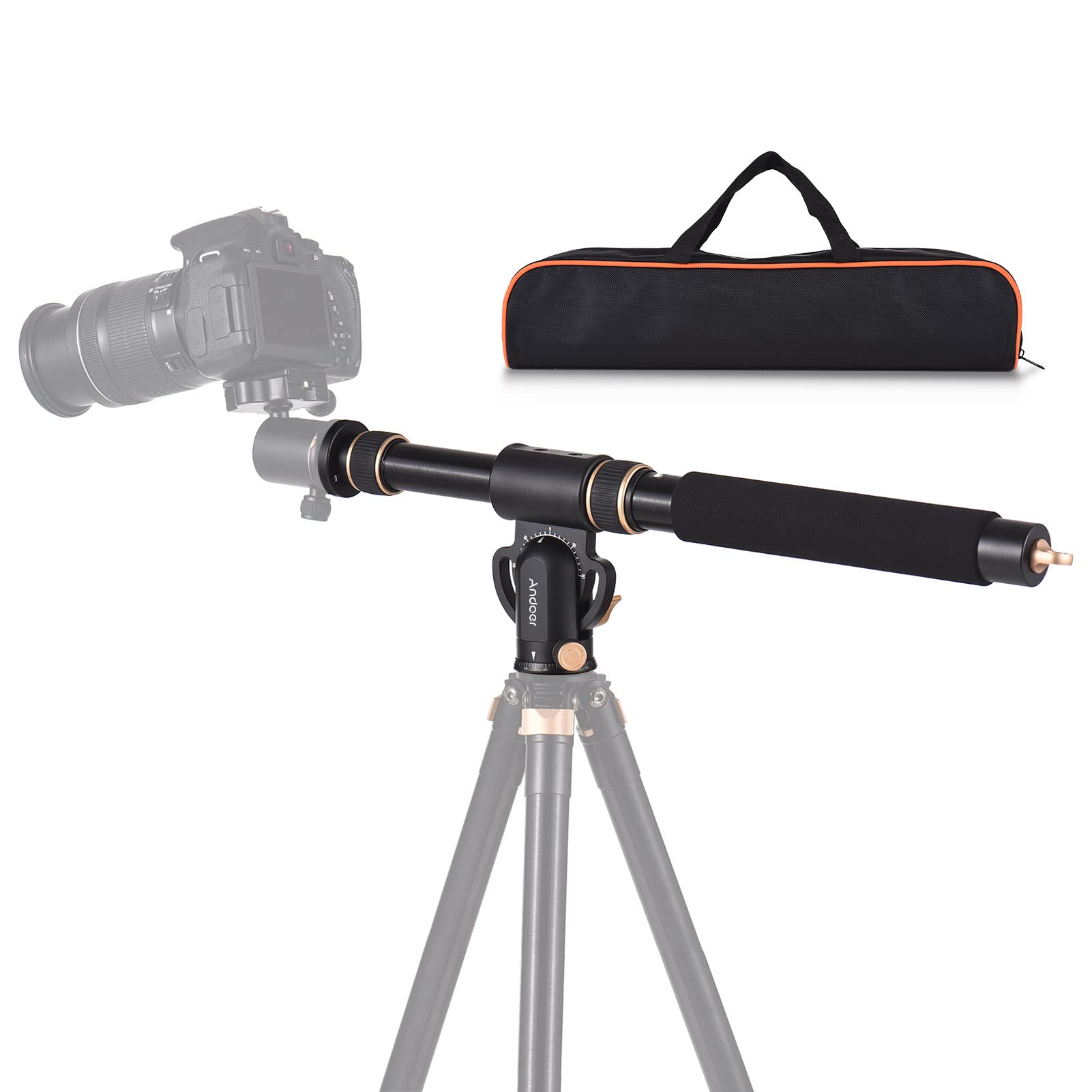 Andoer Universal Tripod Extension Arm Aluminum Alloy Detachable Extender Horizontal Centre Column For Tripod 48-106Cm Retractable Tripod Boom Arm With 360° Rotatable Base 5Kg Load Capacity