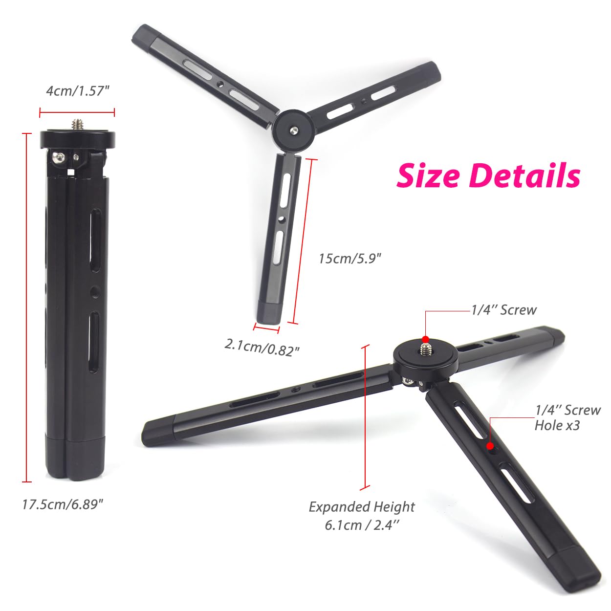 Akeipho Adjustable Aluminum Mini Tripod, Desktop Tabletop Tripod Stand For Dslr Cameras, Zhiyun Weebill/Smooth/Crane, Dji Ronin S/Sc/Rsc/Rs,Osmo Mobile,Stabilizer Handle (Standard)