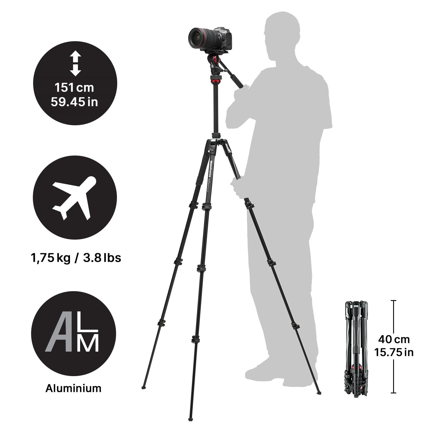 Manfrotto Be Travel, Light Weight, Fluid Drag System Professional Video Tripod, Black (Mvkbfrl-Liveus)