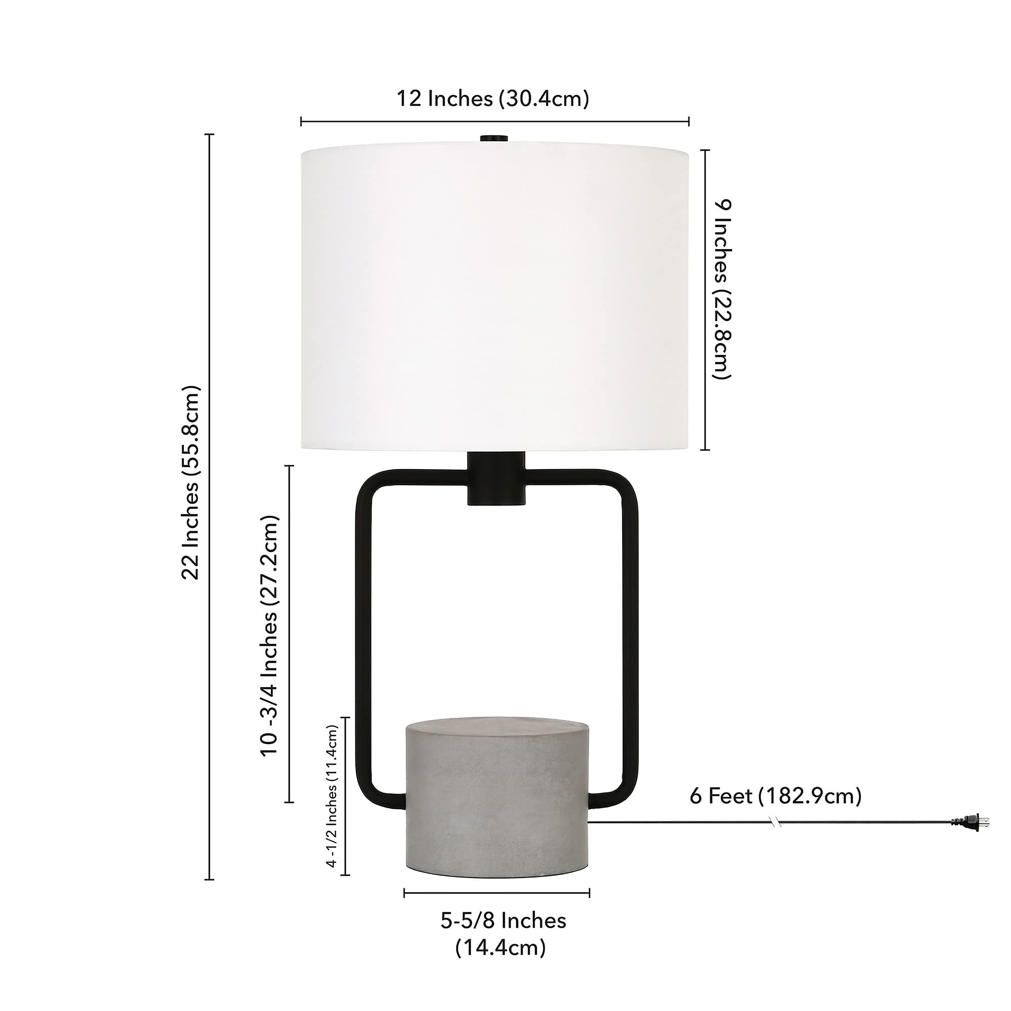 Henn&Hart 22" Tall Table Lamp With Fabric Shade In Blackened Bronze/Concrete, For Home, Living Room, Bedroom, Entertainment Room, Office, Kitchen, Dining