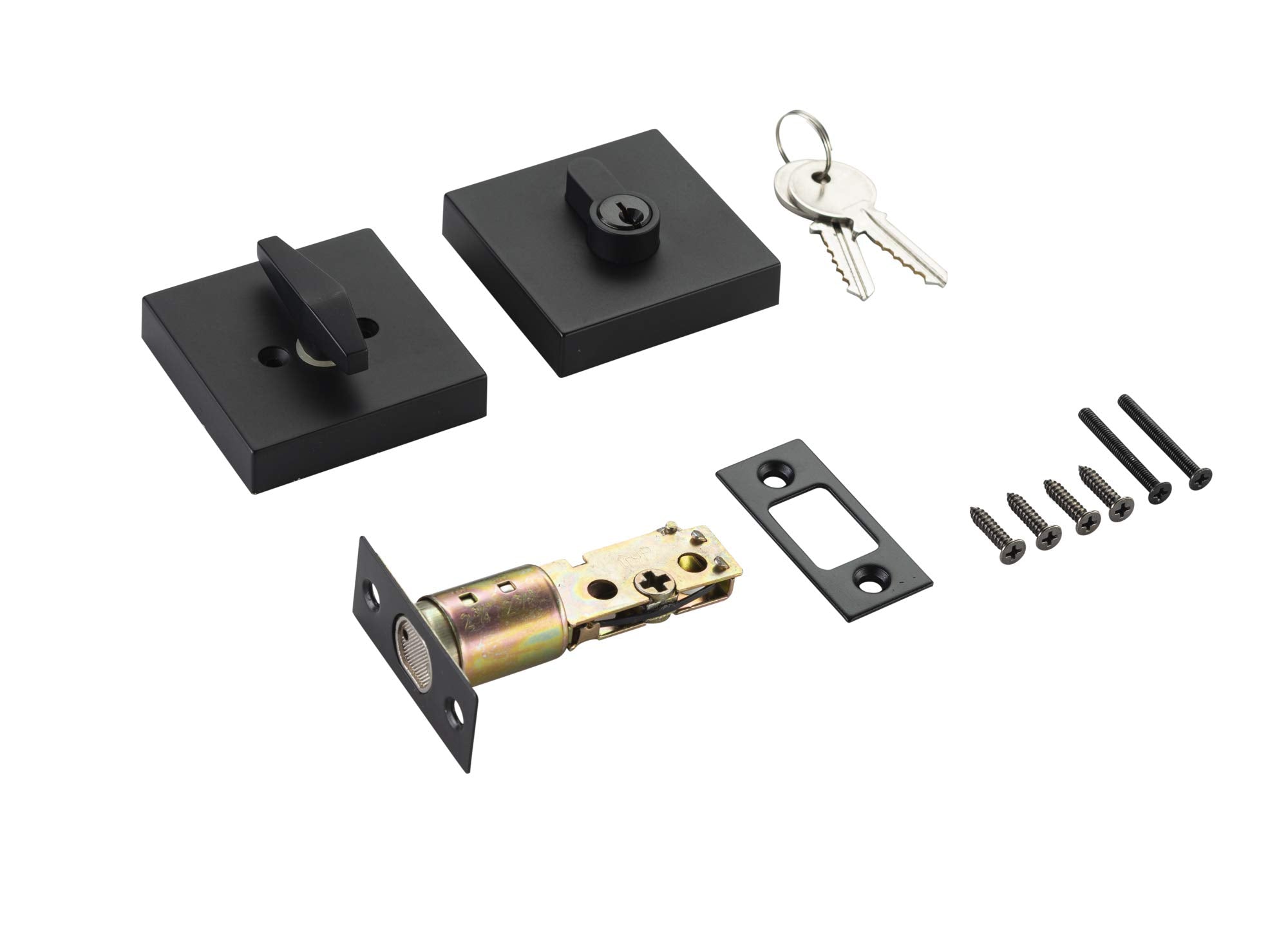 Berlin Modisch Contemporary Square Single Cylinder Deadbolt Lock For Front Door Entrance Modern High Security Heavy Duty – Iron Black Finish