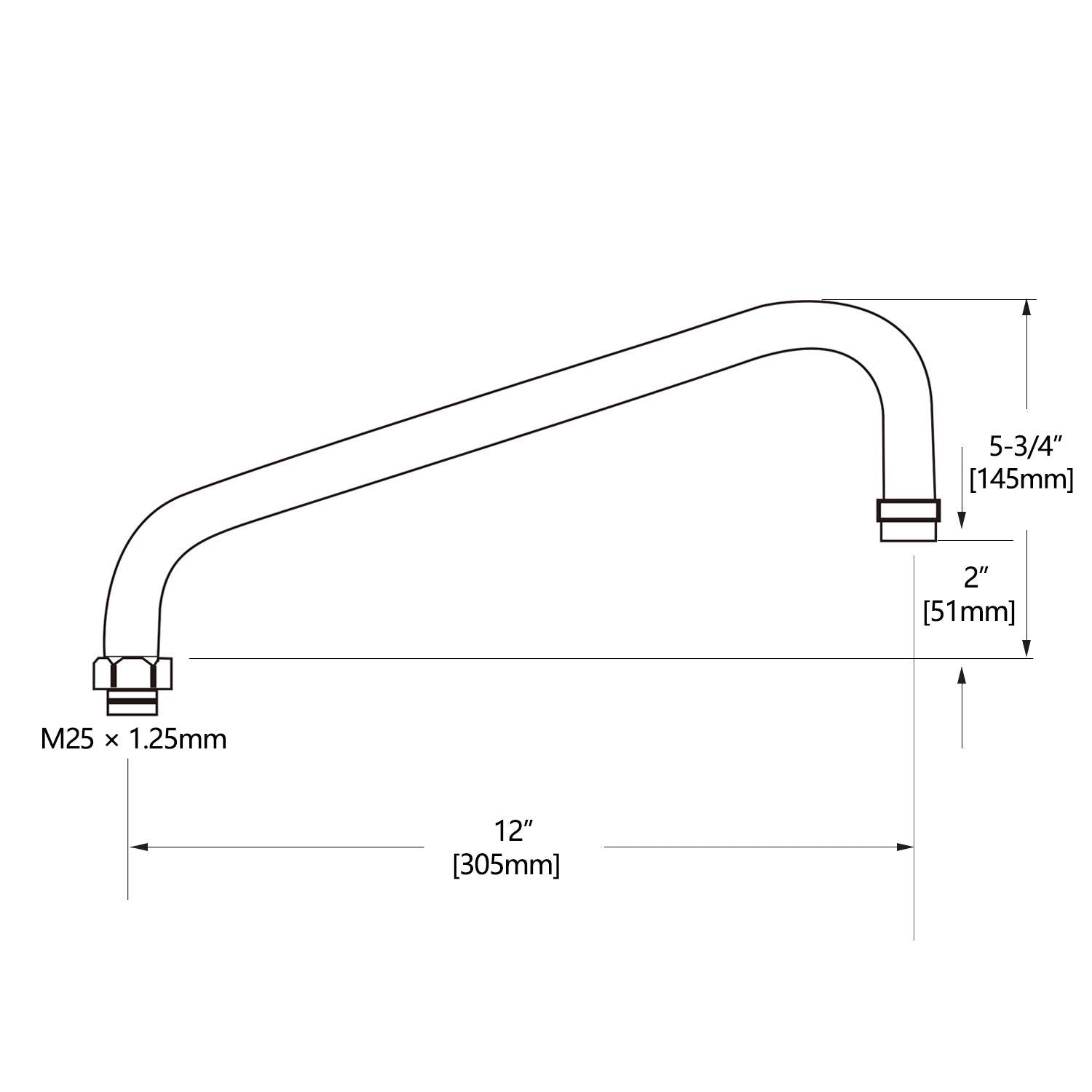 Kwode Swivel Swing Nozzle Spout 12 Inch Replacement Kit For Commercial Kitchen Sink Faucet Stainless Steel Add-On Spout Fits For 2 Or 3 Bay Compartment Sinks, Chrome Finish (M251.25Mm)