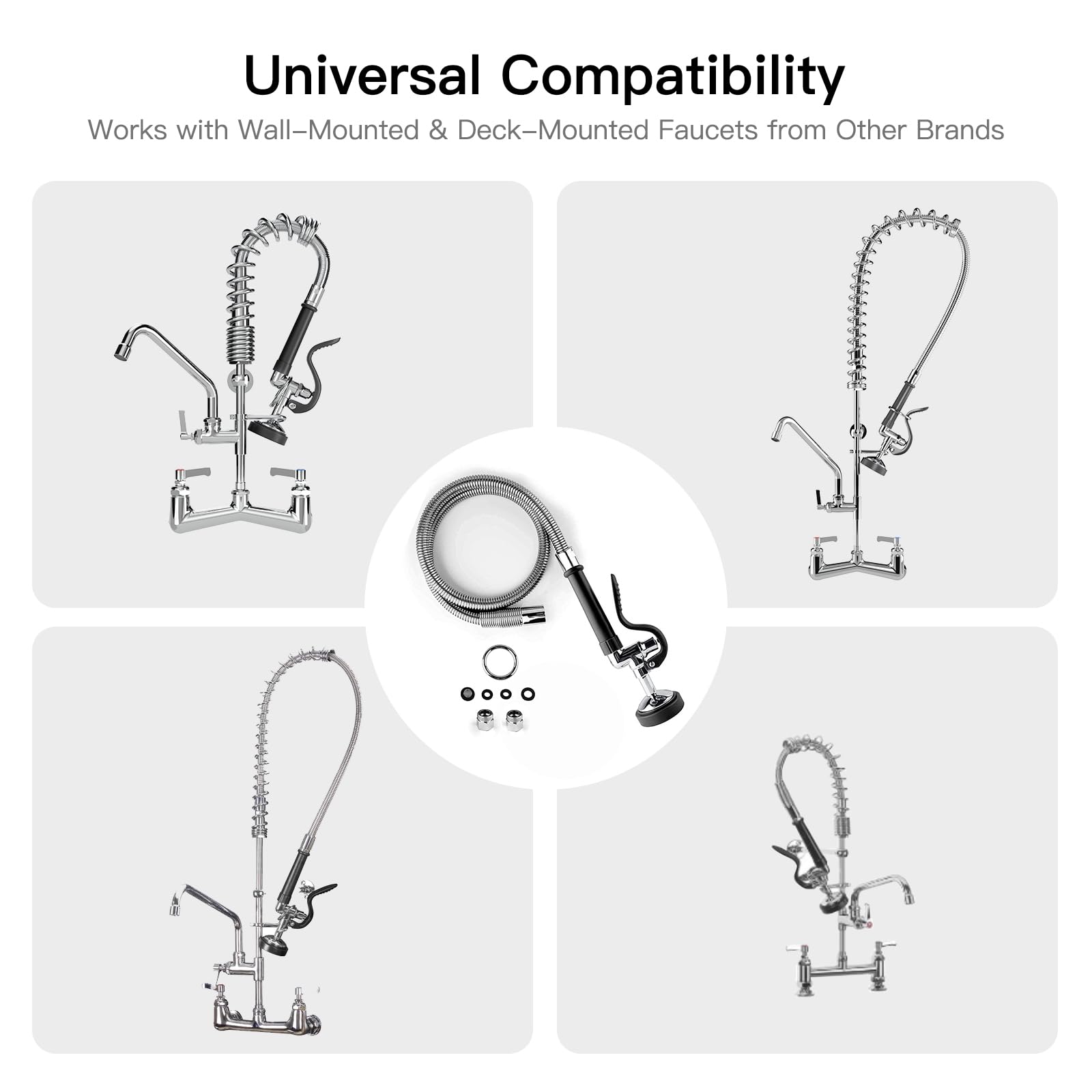 Cwm Pre Rinse Sprayer Assembly: Commercial Sink Sprayer With 45” Flexble Stainless Steel Hose - High Pressure Pre Rinse Dish Spray Valve Nozzle Head Commerical Faucet Parts For Restaurants(Black)