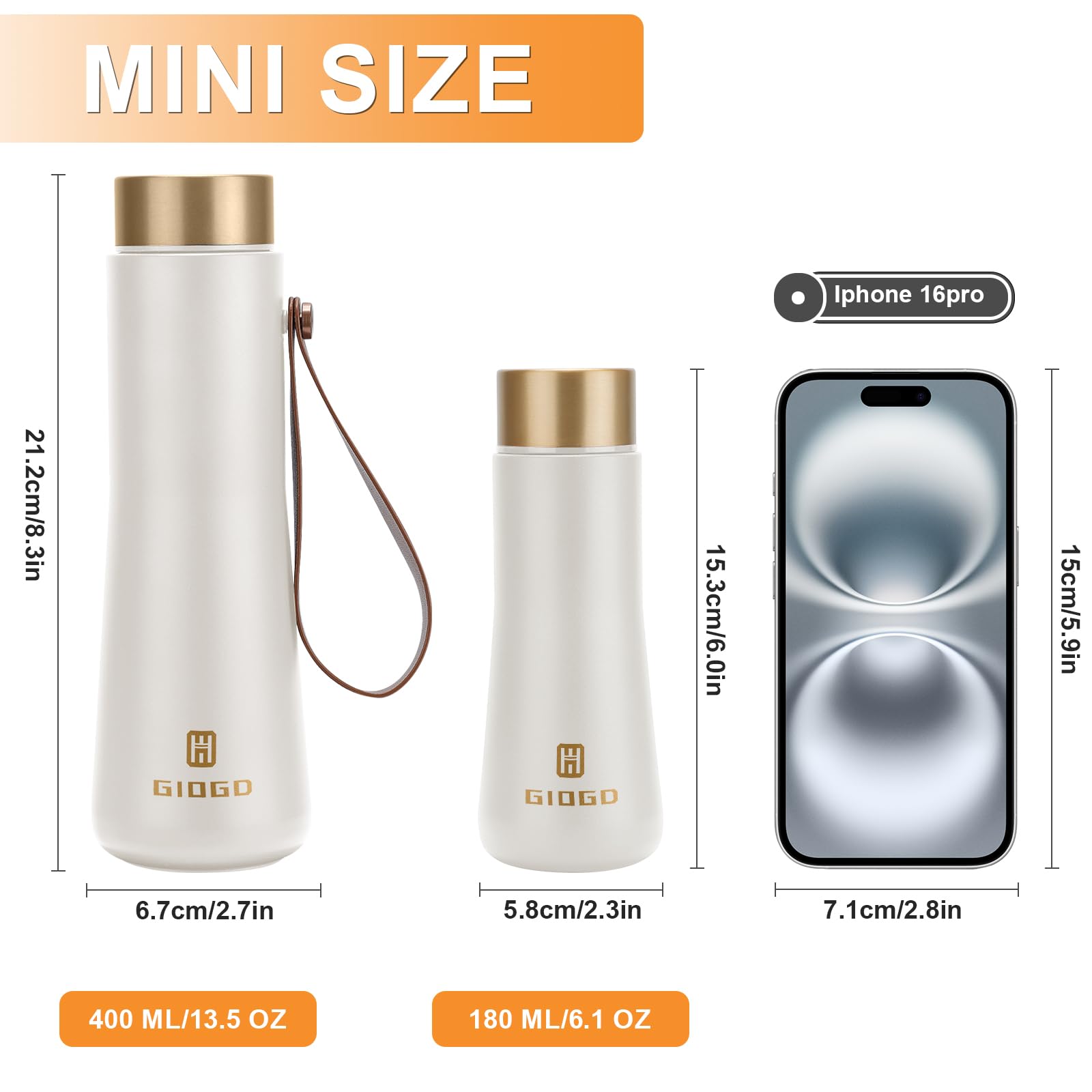 Small Thermo Bottle Slim Mini Vacuum Insulated Water Bottle 180Ml/6.1Oz Water Flask Stainless Steel