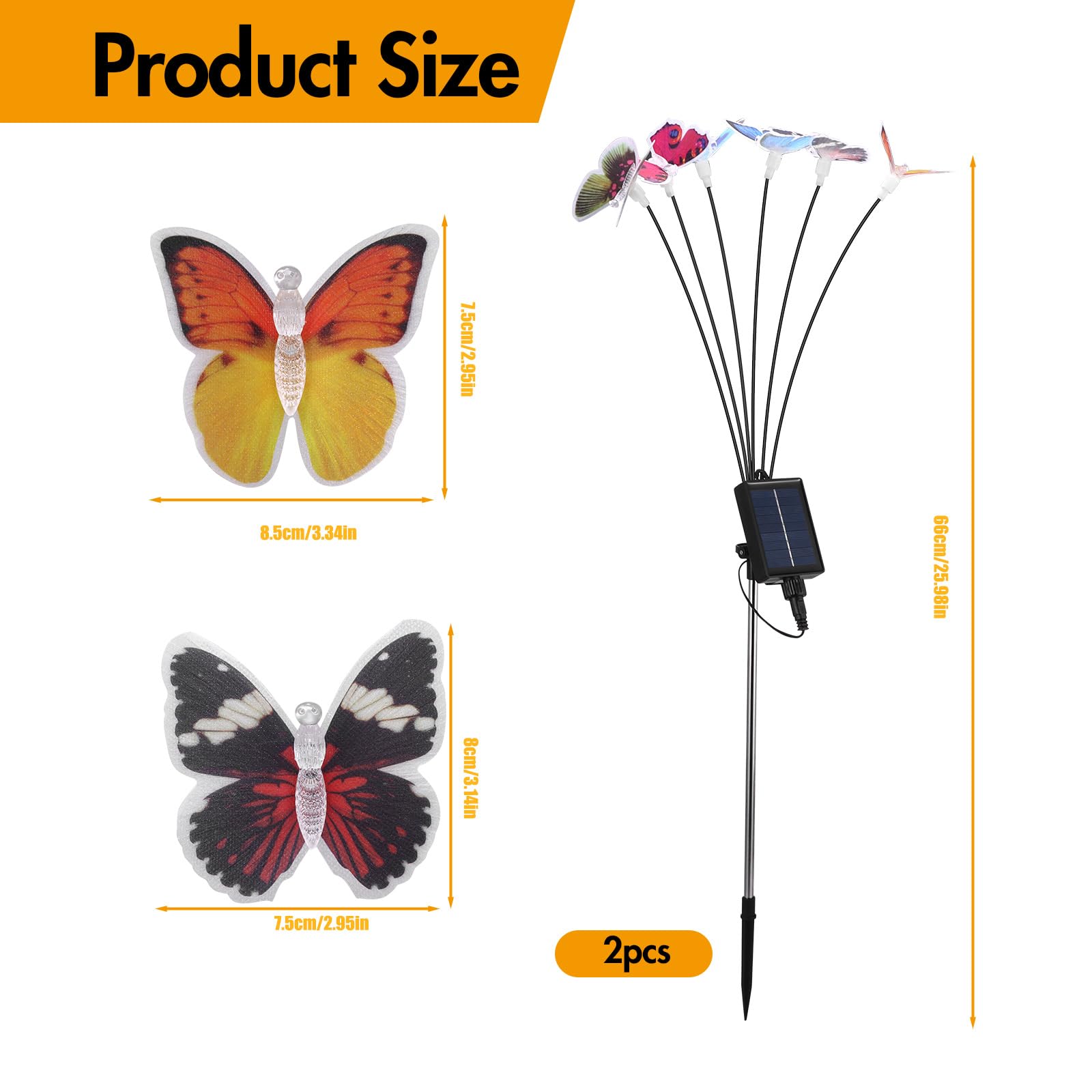 Zzkyiope Solar Swaying In Wind 6 Led Butterfly Lights, 2 Pack Waterproof Decorative Garden Lights 8 Modes, Color-Changing Butterfly Design, Outdoor Solar Powered Lights For Patio, Yard, And Pathway