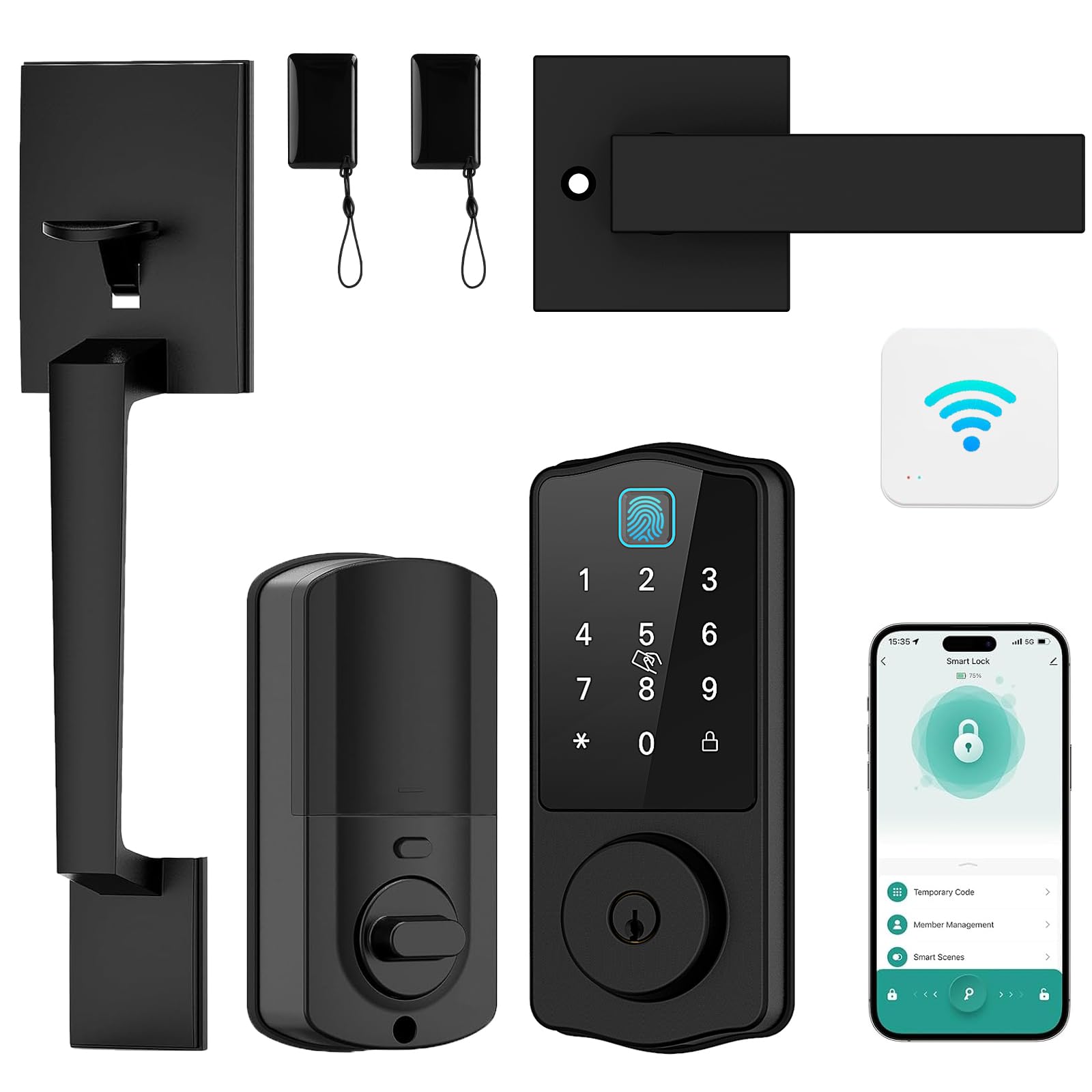 Cinop Wifi Front Door Lock, Keyless Entry Door Lock Deadbolt With Handle Set, Smart Locks For Front Door, Keypad Deadbolt Lock With Handle, Bluetooth Enabled With Alexa Voice Control, Black