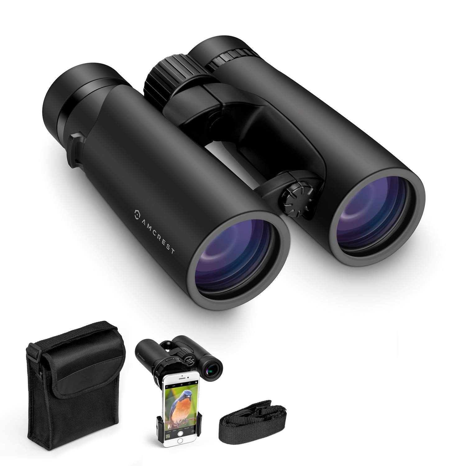 Amcrest 10X42 Roof Prism Binoculars For Adults, Hd Professional Binoculars For Bird Watching, Travel, Stargazing, Hunting, Concerts, Sports, Bak-4 Prisms, Smart Phone Adaptor For Photography