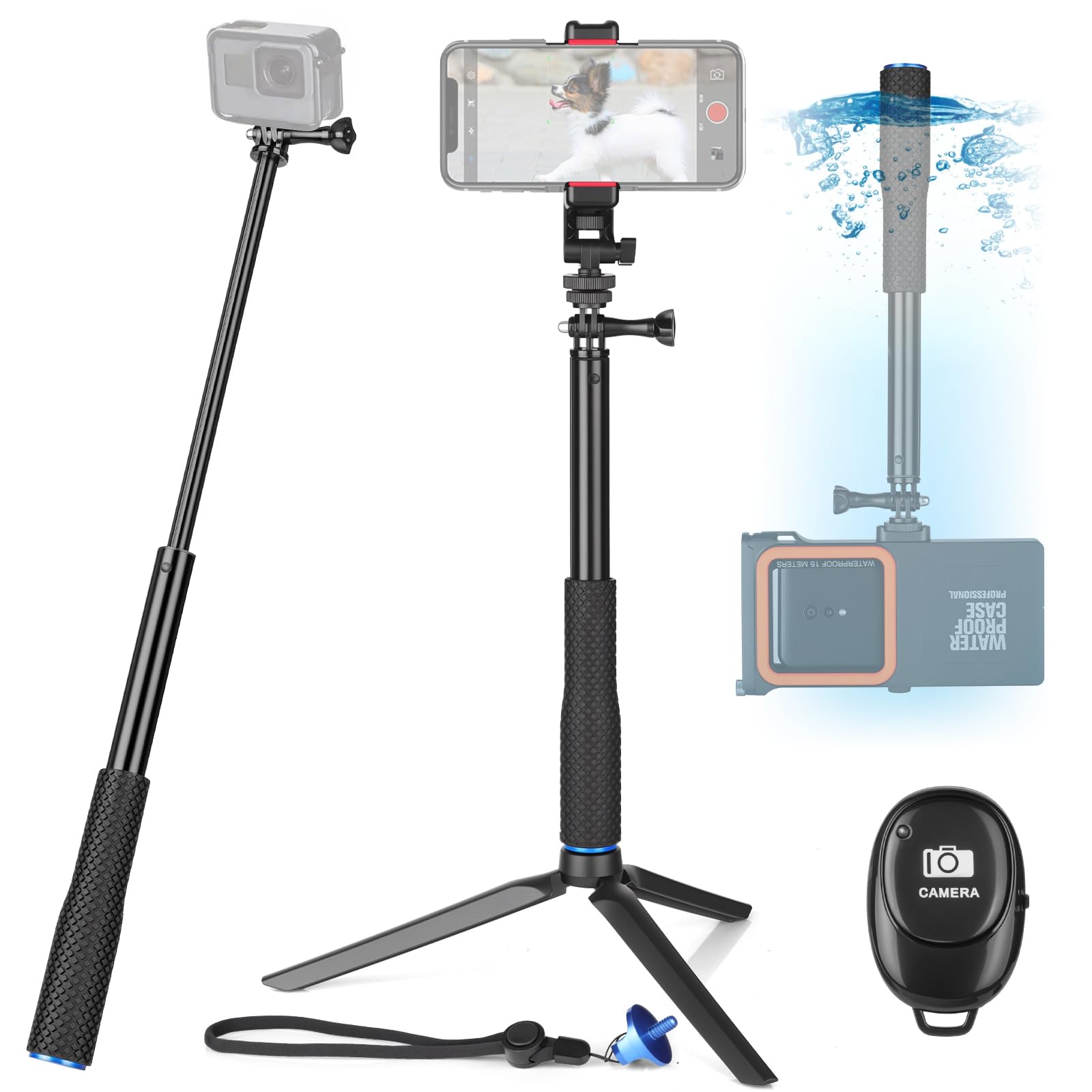 Lofistere Waterproof Extendable Selfie Stick With Diving Phone Case, Underwater Housing For Diving Snorkeling Surfing Swimming, Campatible With All Cell Phones