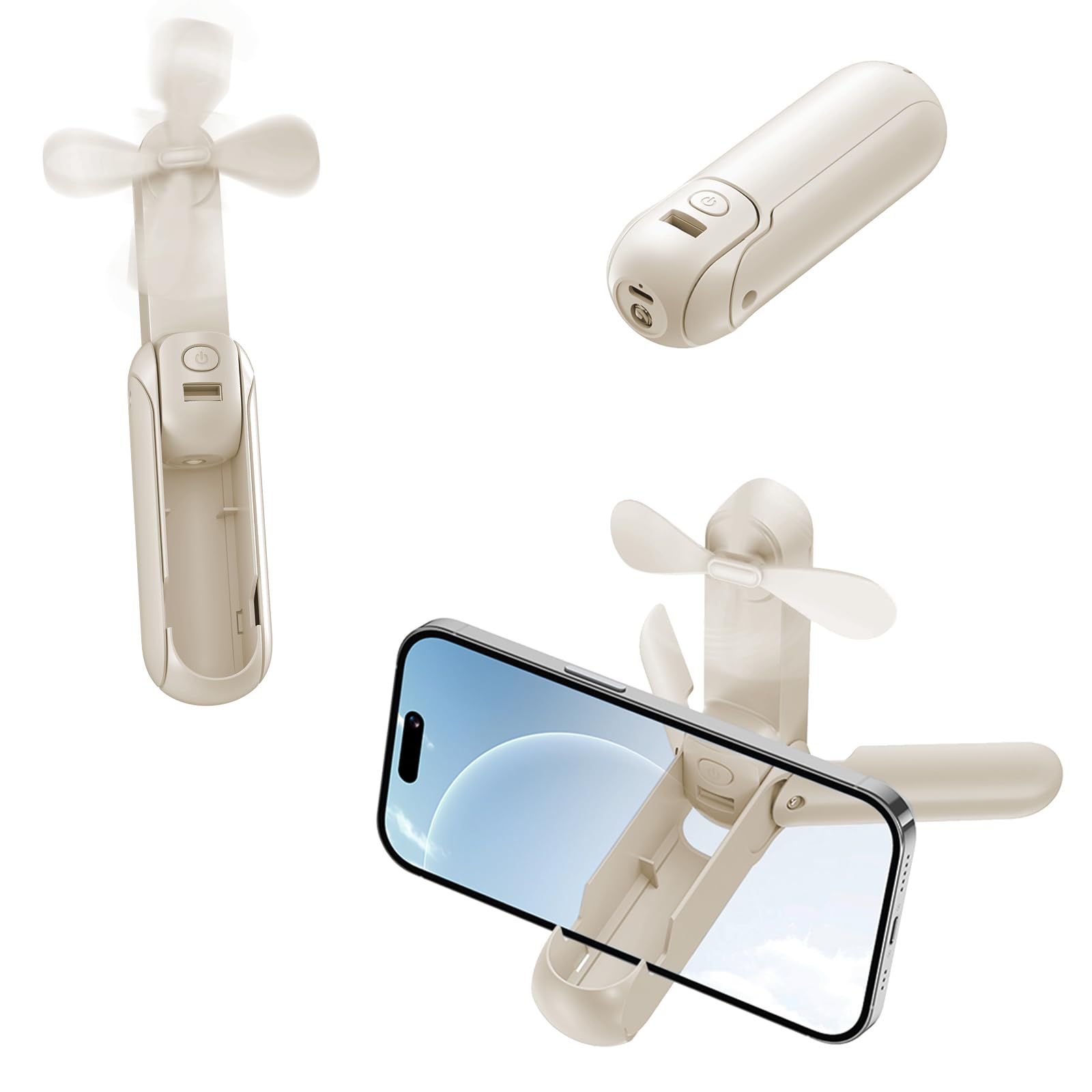 Handheld Mini Fan, 4 In 1 Multifunction Usb Rechargeable Small Pocket Fan With Power Bank - Koospark