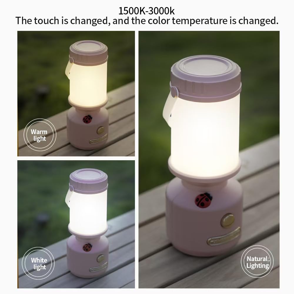 Yzyoe Rechargeable Led Mini Camping Light, Outdoor Portable Ladybug Decorated Cute Pony Light, Multi Functional Tent Light With 3 Modes Of White Light, Warm Yellow Light, And Warm White Light.