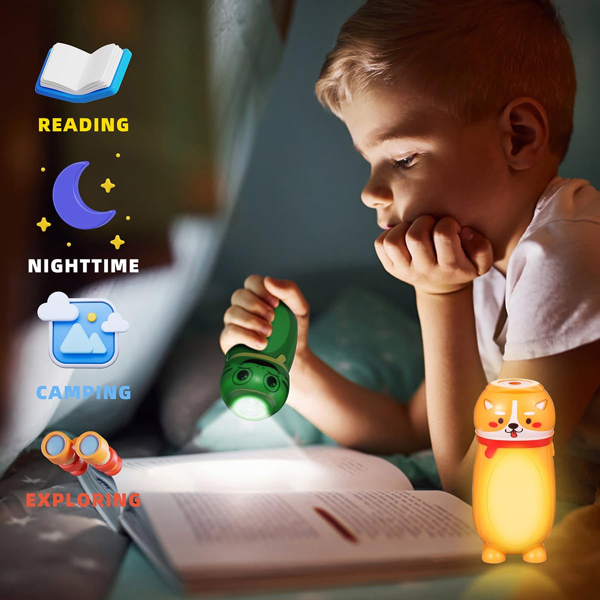 Hilngav 4 Pack Small Mini Led Flashlights For Kids - Cute Small Animal Flashlight - 2 In 1 Camping Lantern Flashlight - Christmas  Stocking Stuffers For Boys Girls
