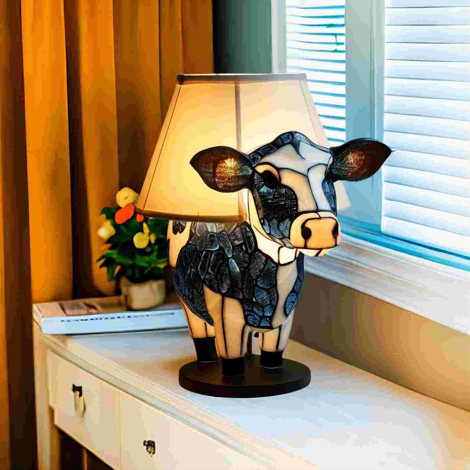 Desniltol Cow Lamp, 3D Animal Table Lamp, Cute Highland Cow Bedside Lamp, Energy-Saving Portable Animal Table Lamp, Cow Night Light With Usb Ports Suitable For Living Room, Bedroom, Home Office