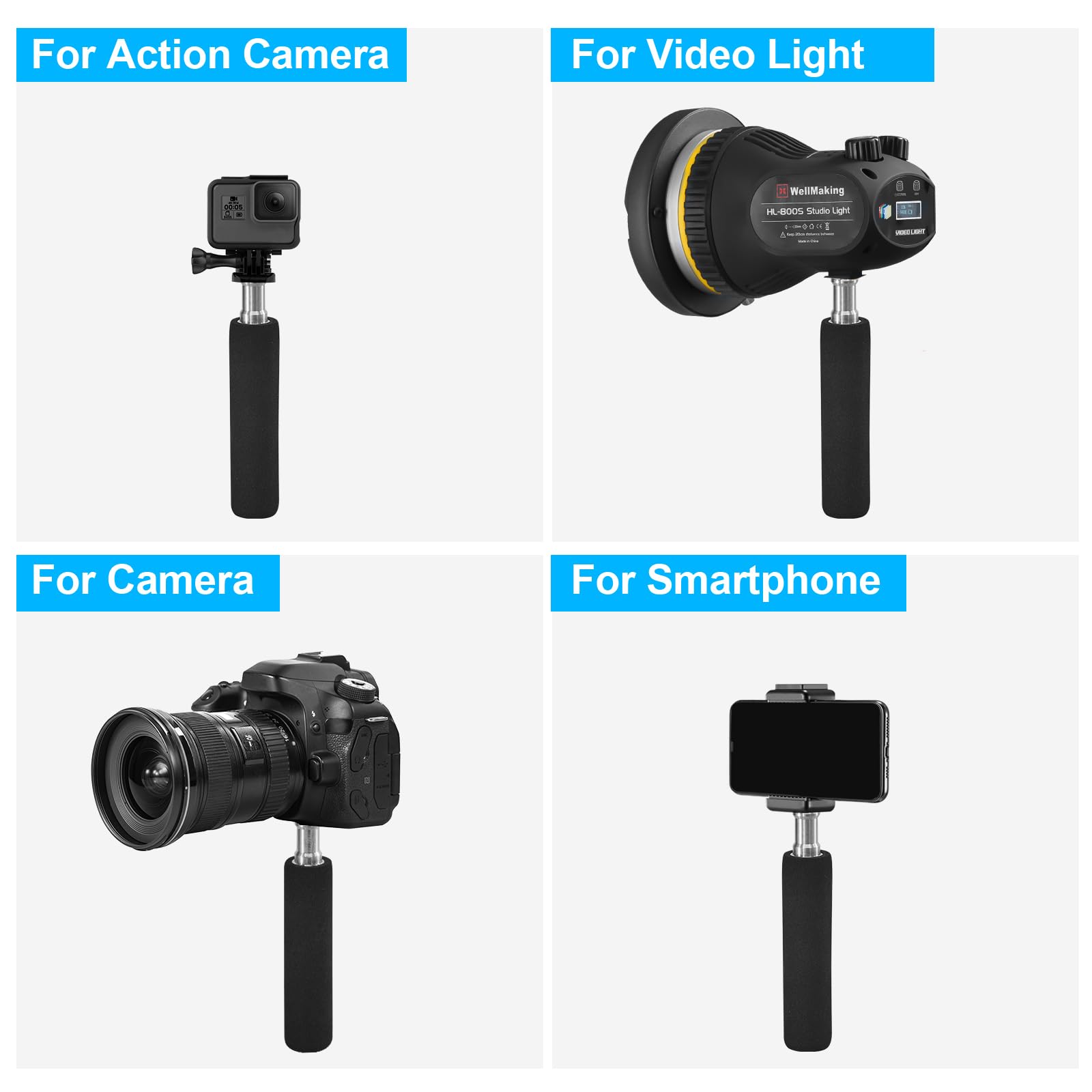 Wellmaking Camera Handle Grip Support Mount Universal Handle Grip Camera Stabilizer With 1/4 Inches Male Screw For Digital Video Camera Camcorder Action Camera Led Light