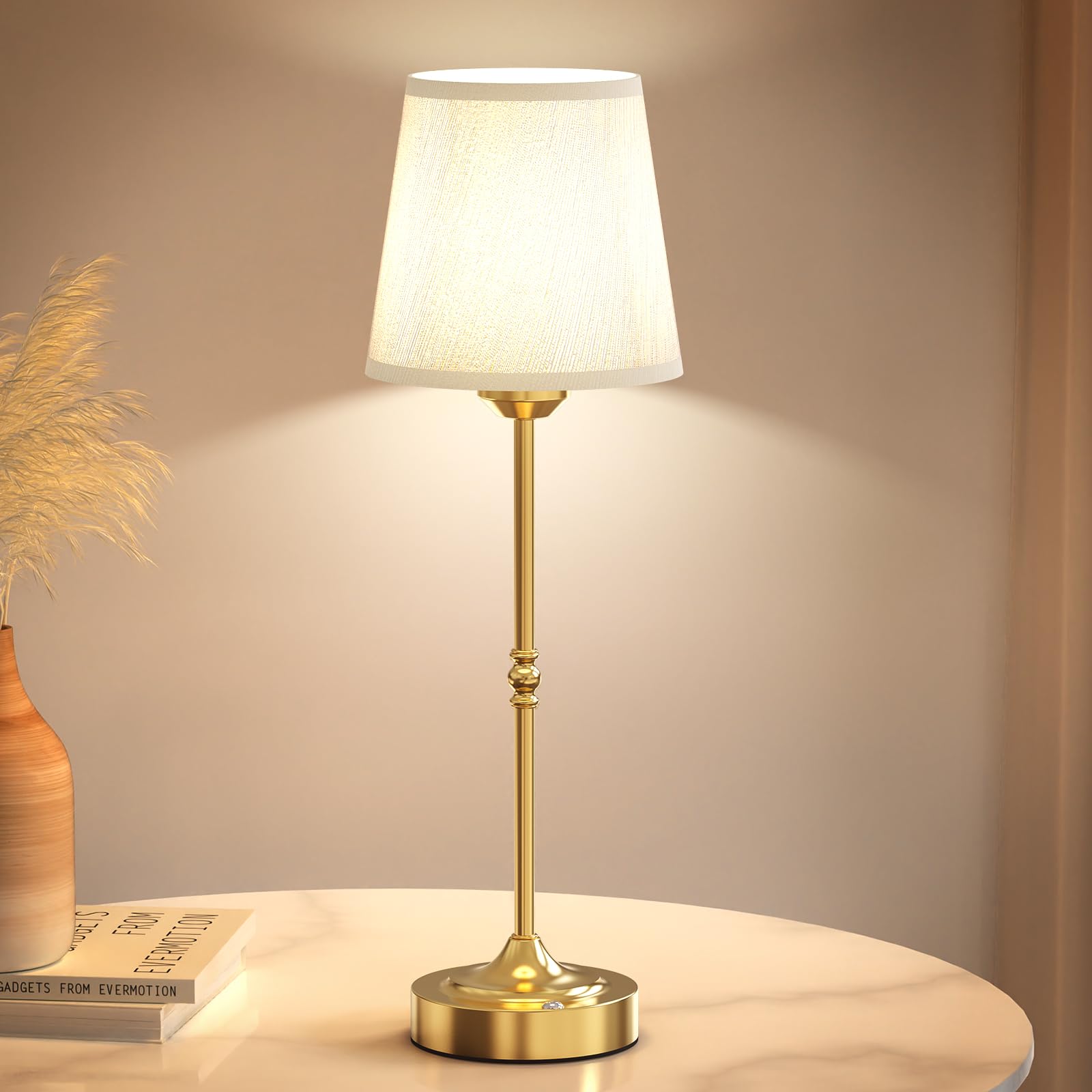 Yoowarm Cordless Led Table Lamp With Dimmer, Cordless Table Lamp Rechargeable Gold,3 Level Brightness Stepless Dimming Touch Control Wireless Lamp For Bedroom Living Room Home Office Dorm, Bedside
