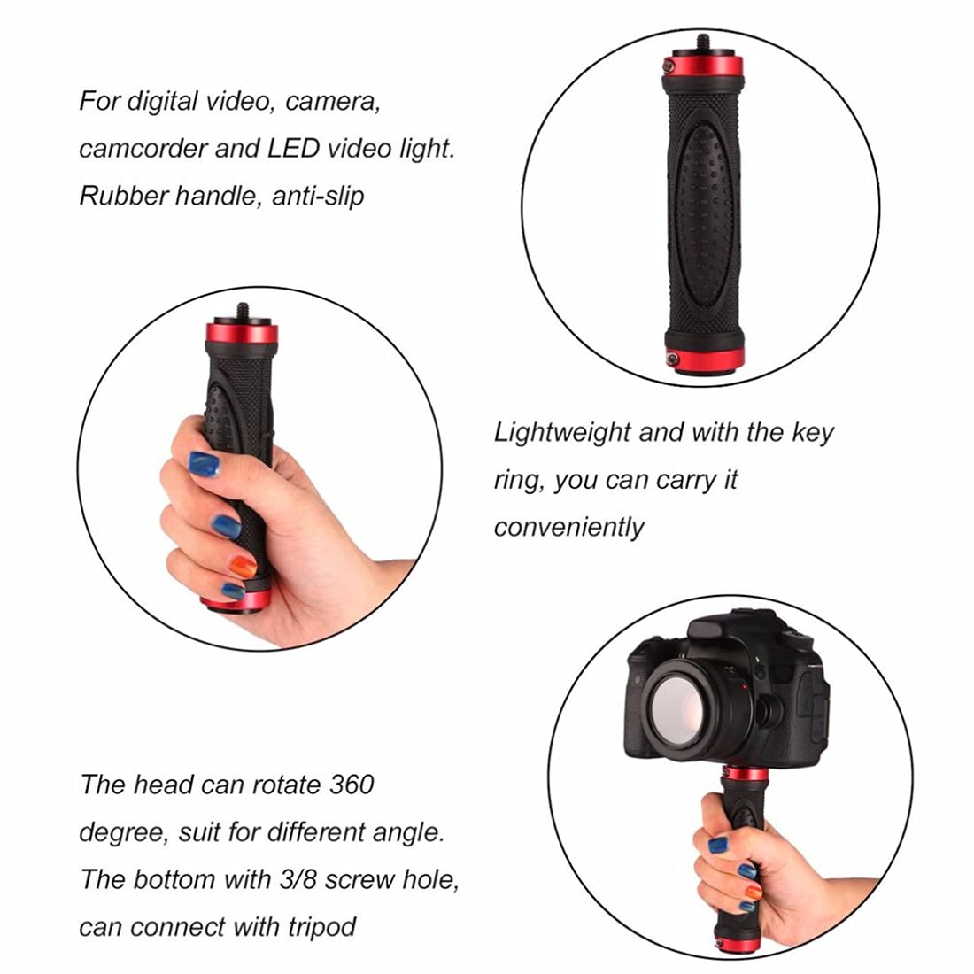 Angelreally Camera Handle Grip Support Mount Universal Stabilizer Holder Stand With 14-20 Thread For Digital Video Camera Camcorder Action Camera Led Video Light Smartphone