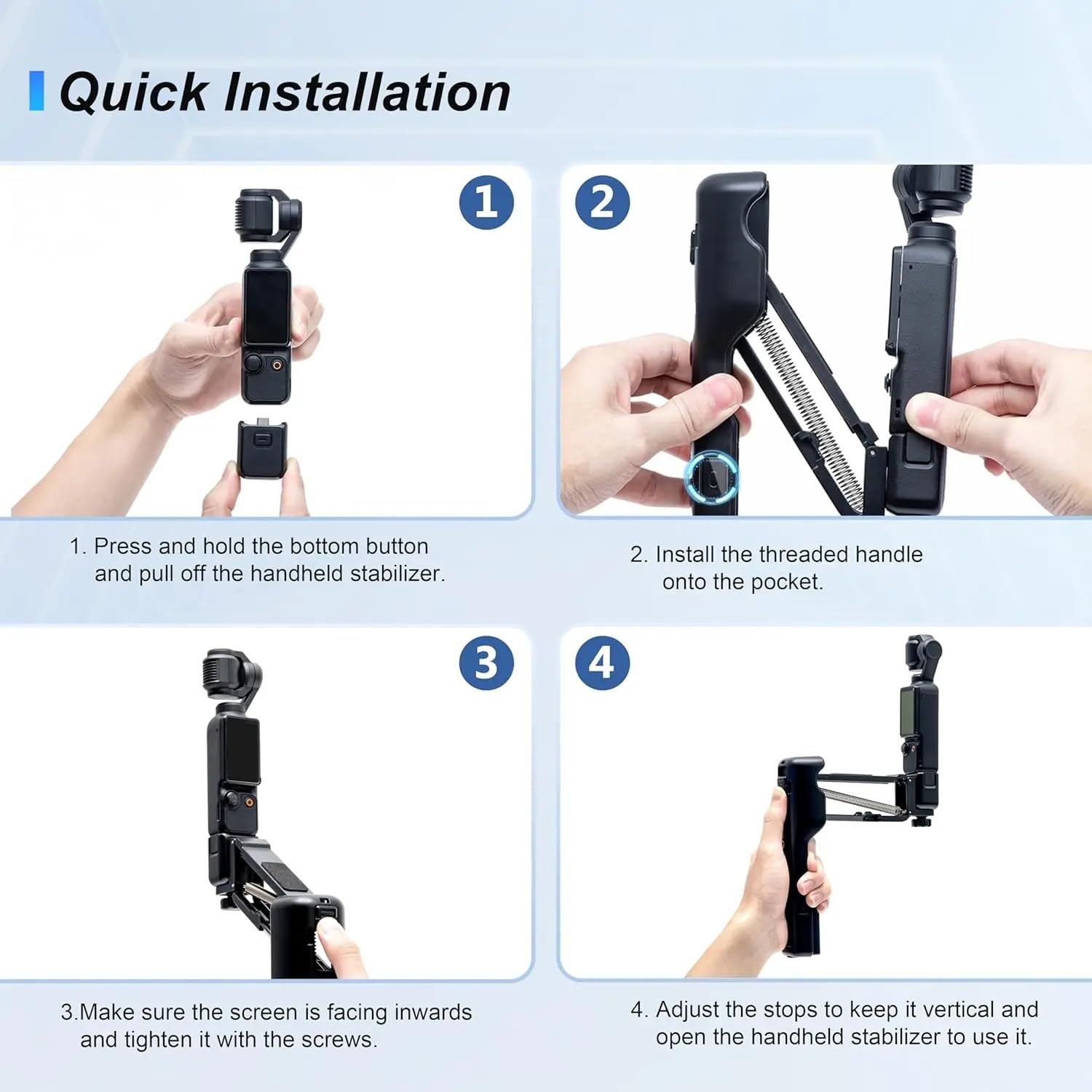 Wllbmdj Handheld Stabilizer For Dji Osmo Pocket 3 Handheld Stabilizer Collapsible Z-Axis Shock Absorber Handle Grip Holder Storage Case
