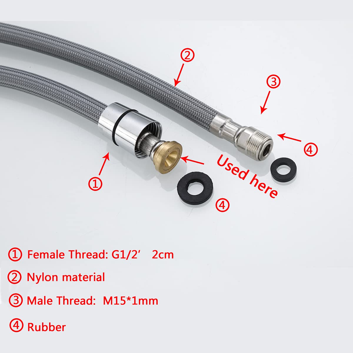Gnimauhz Kitchen 59-Inch Or 150Cm Pull Down Sink Faucet Replacement Pull Out Spray Head Hose Nylon Material, 1.5 Meters