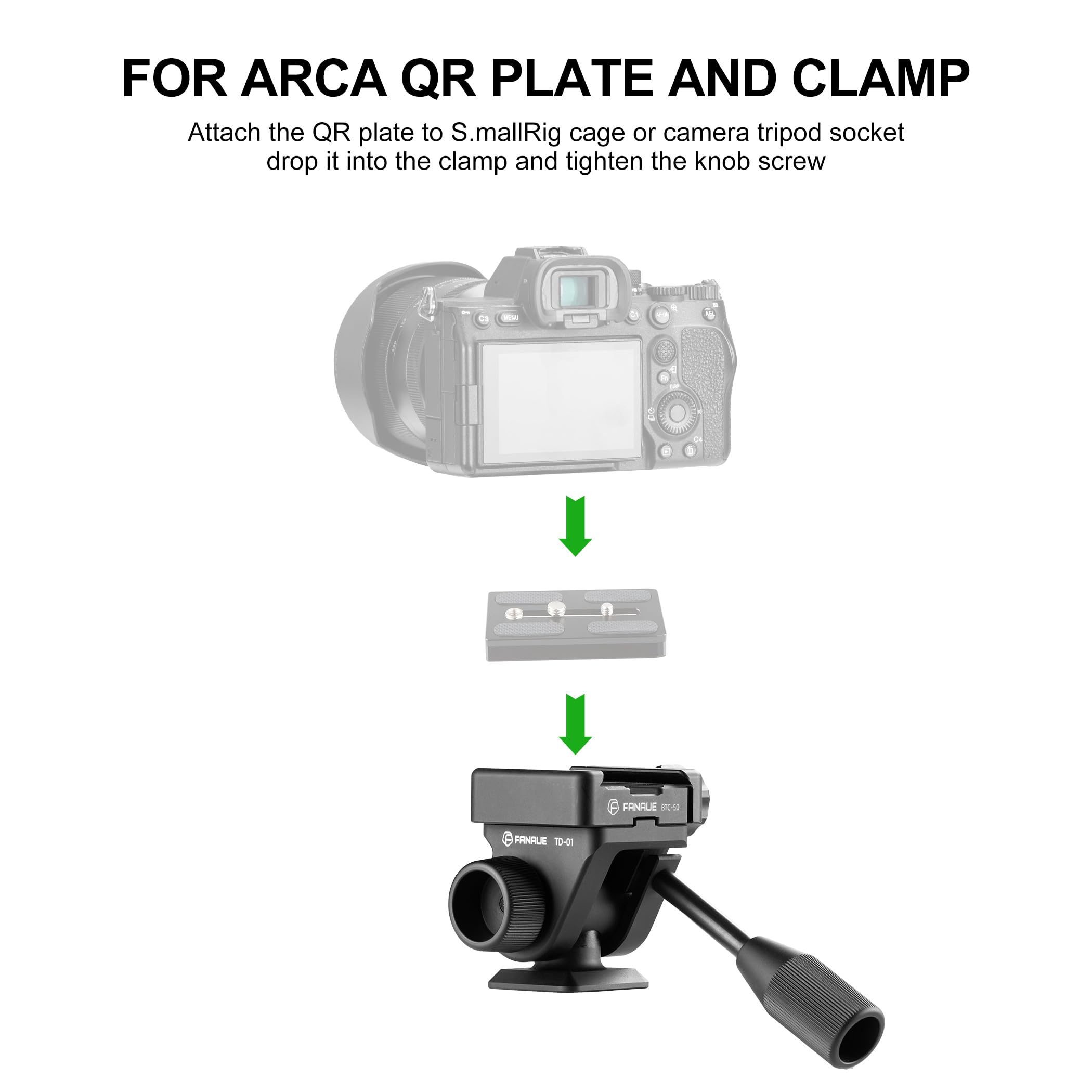 Fanaue Camera Tripod Fluid Head, Panoramic Ball Head With Arca Swiss Quick Release Plate Adapter, Mini Pan Tilt Head W Handle For Dslr Cameras,Camcorders,Monopod,Binoculars, Load Up To 7.72 Lb/3.5Kg