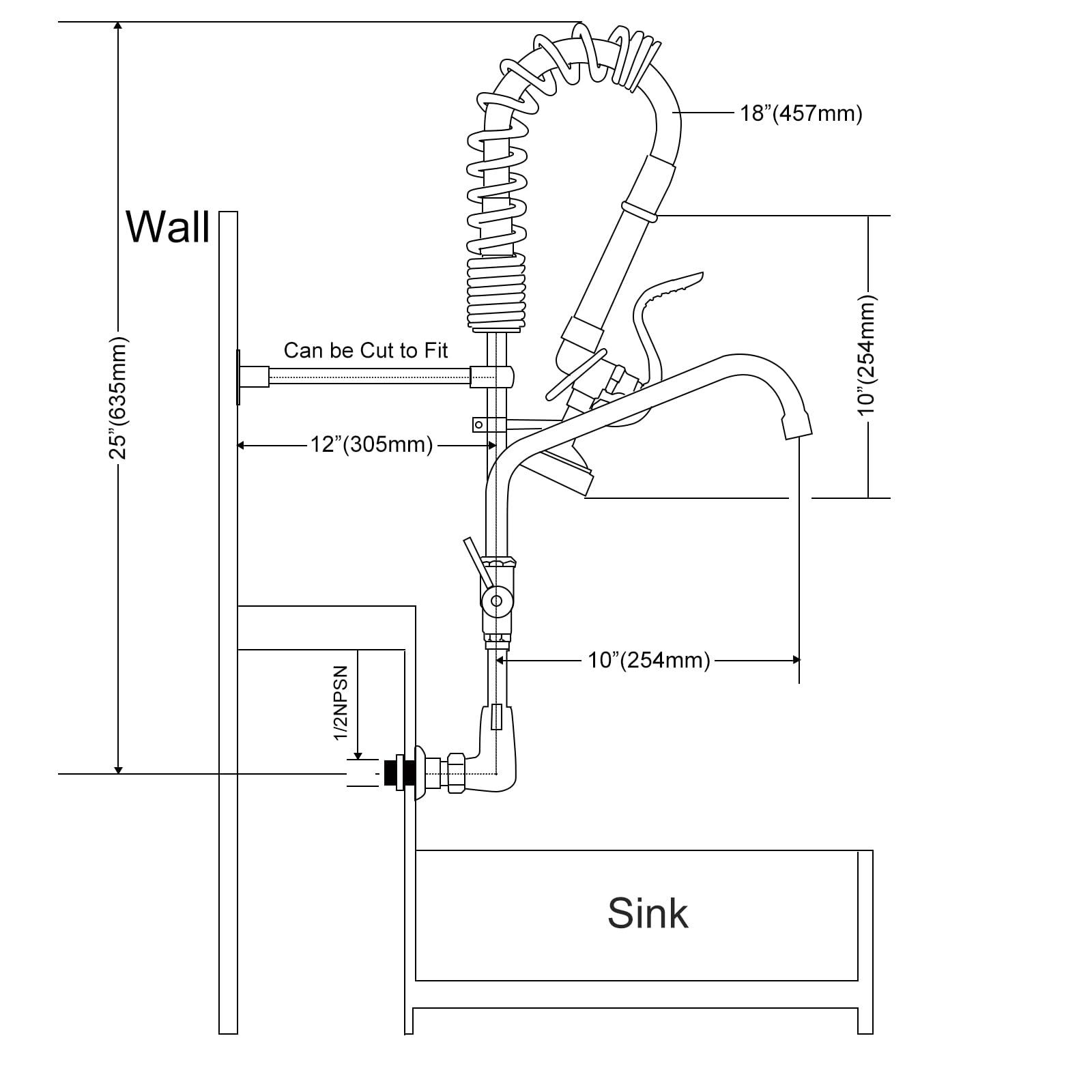 Akwadu Commercial Faucet With Sprayer For Kitchen Sink : Wall Mount Commercial Kitchen Faucet With Sprayer For Compartment Sink - 25" Height 8" Center Pre Rinse Faucets With 10 Inches Add-On Spout