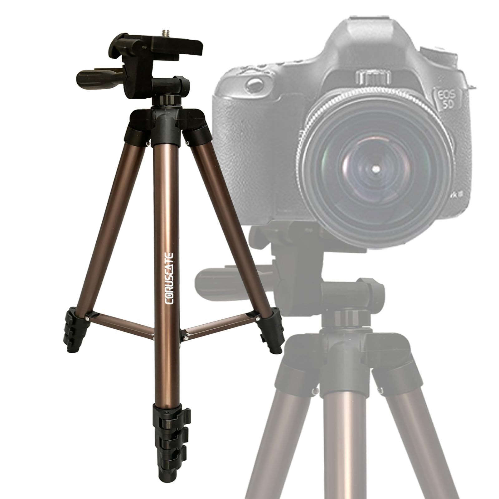 Coruscate 51" Camera Tripod, Professional Aluminum Stand For Mirrorless Camera/Dslr/Cell Phone/Camcorder, With Phone Holder, Champagne Gold (51" Camera Tripod/Phone Stand)