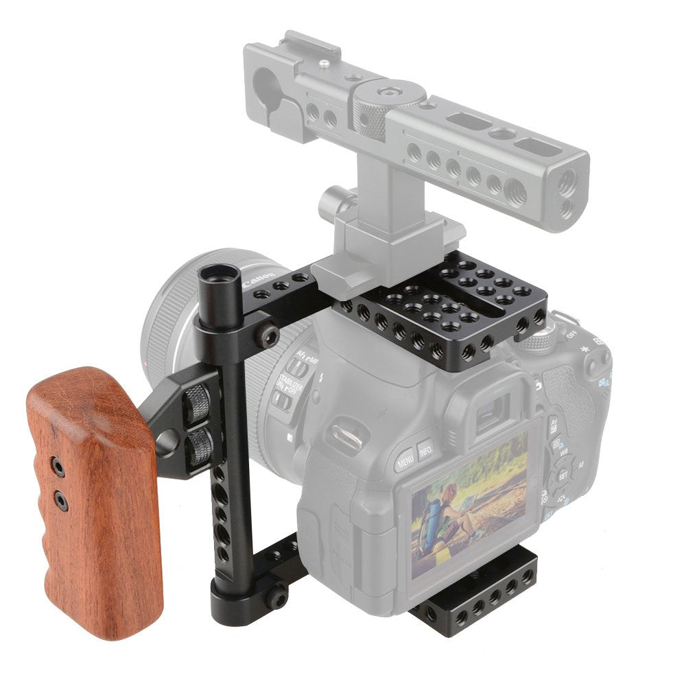 Camvate Dslr Video Camera Cage Stabilizer Rig With Wooden Handle Compatible For Camera Accessories - 1392