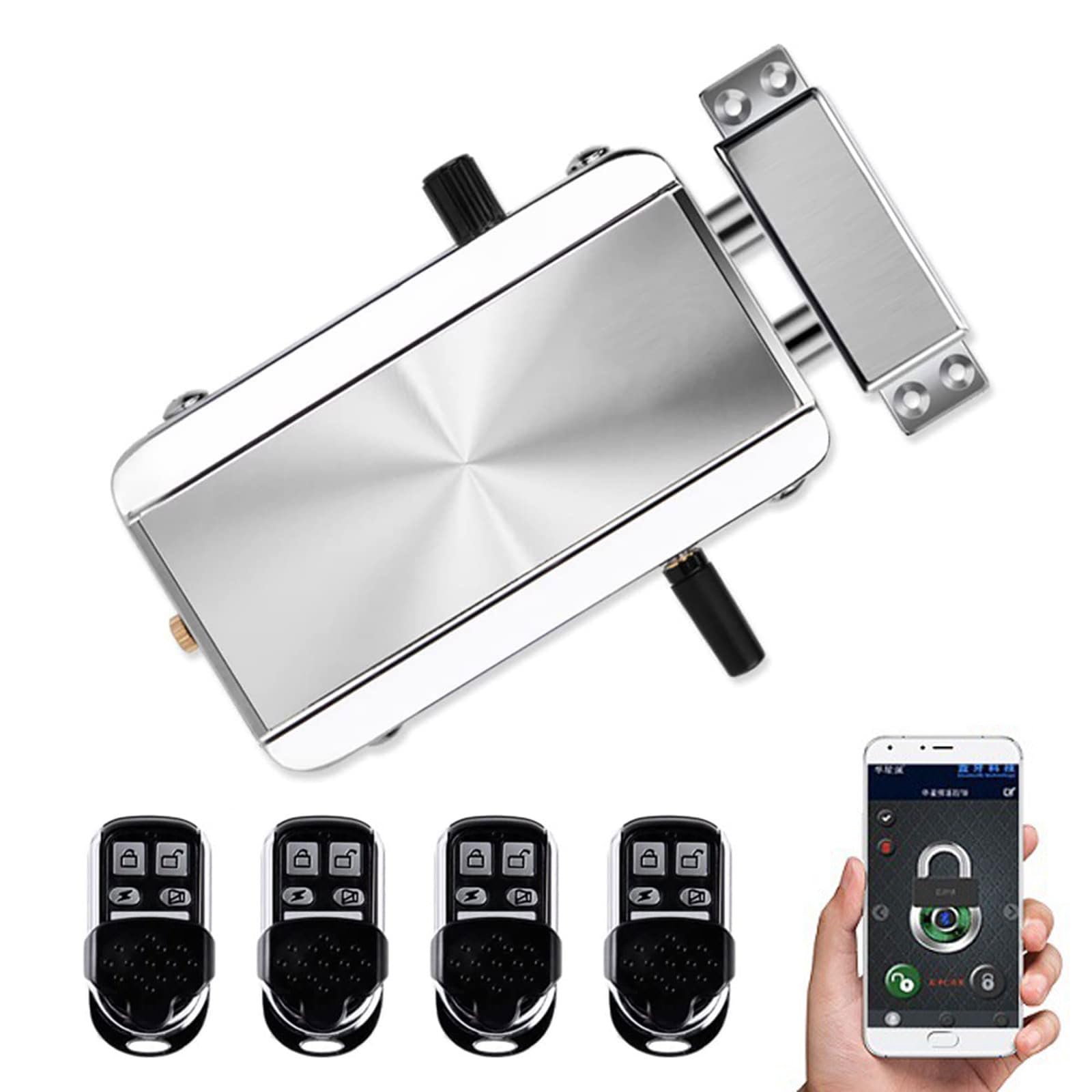 Vluoo Electronic Deadbolt Door Lock, Anti-Theft Remote Deadbolt Door Lock Zinc Alloy Remote Lock For Door With 4 Remote Controls, Ttlock Lock And Bluetooth Unlock