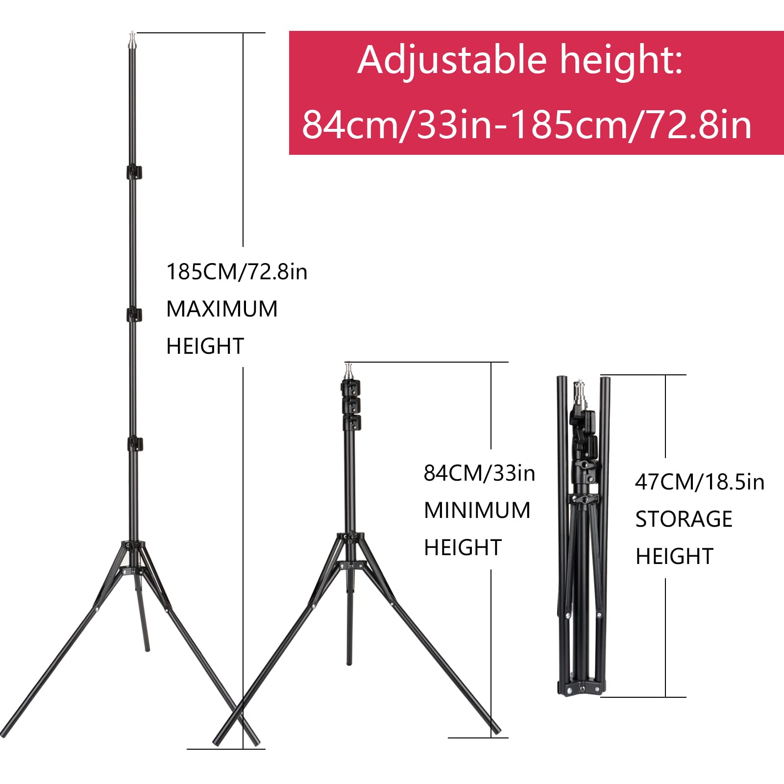 Eoto Light 72.8"/6 Feet/185Cm Led Ring Light Tripod Stands For Photography, Relfectors, Softboxes, Lights, Backgrounds