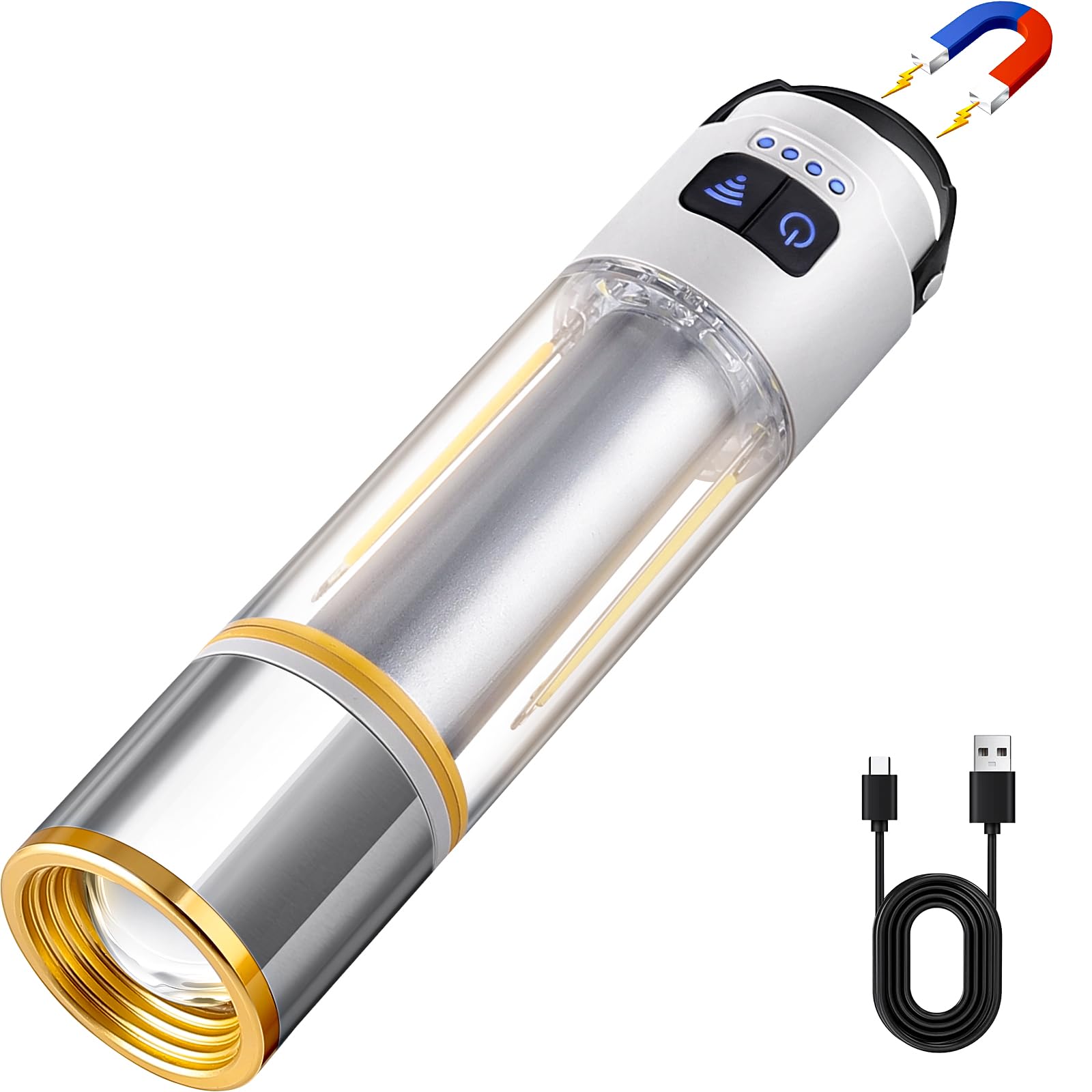 Ciwuzxs Flashlight With Magnetic Base 10000 Lumens, Led Tactical Flashlight With Zoomable, 6 Modes, Cob Light For Camping, Hiking Emergencies Home Outdoor Use