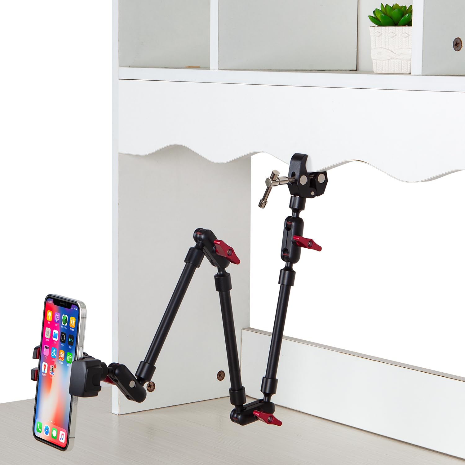 Goinwave Adjustable Articulating Magic Arm With Clamp And Phone Holder Clip For Desk Mount, Desk Stand, Cell Phone Tripod
