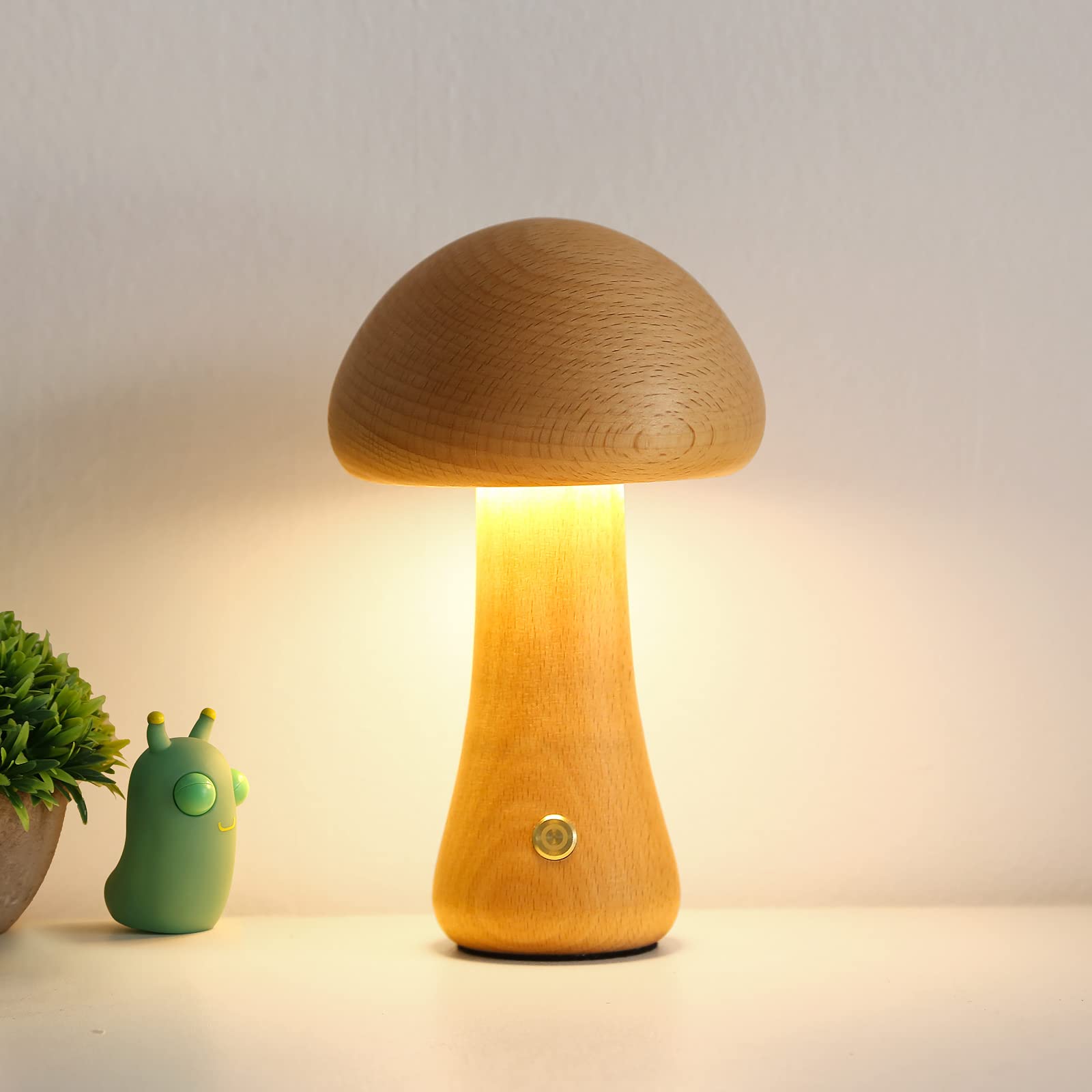 Mihoho Mushroom Lamp For Bedroom, Portable Dimmable Bedside Lamp With Usb Charging, Cordless Wooden Nightlight, Mushroom Table Lamp For Home Decor (Large, Beech A+)