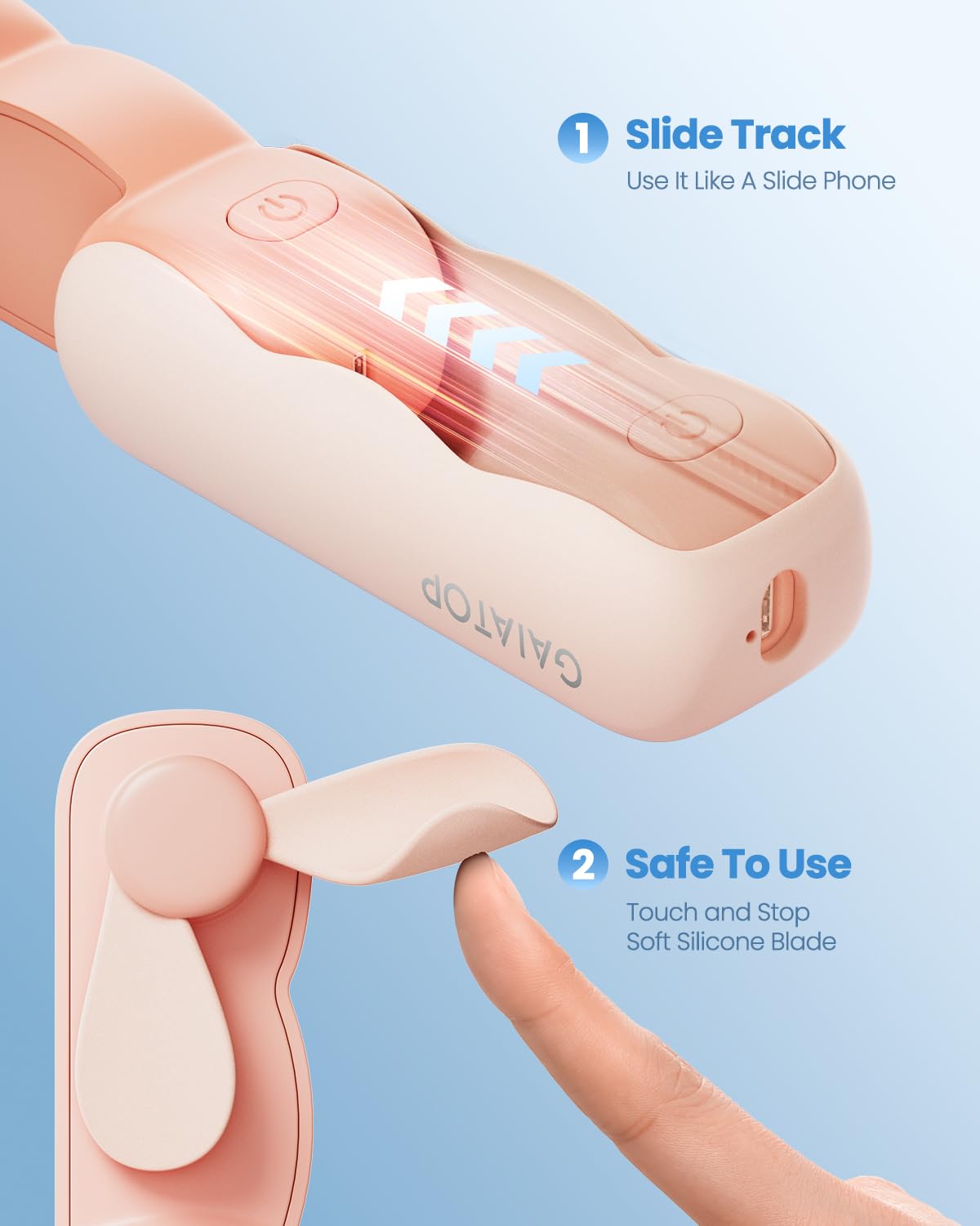 Gaiatop Portable Handheld Fan, Cute Clouds Mini Slide Fan, 3 Speed Usb Rechargeable Small Hand Fan