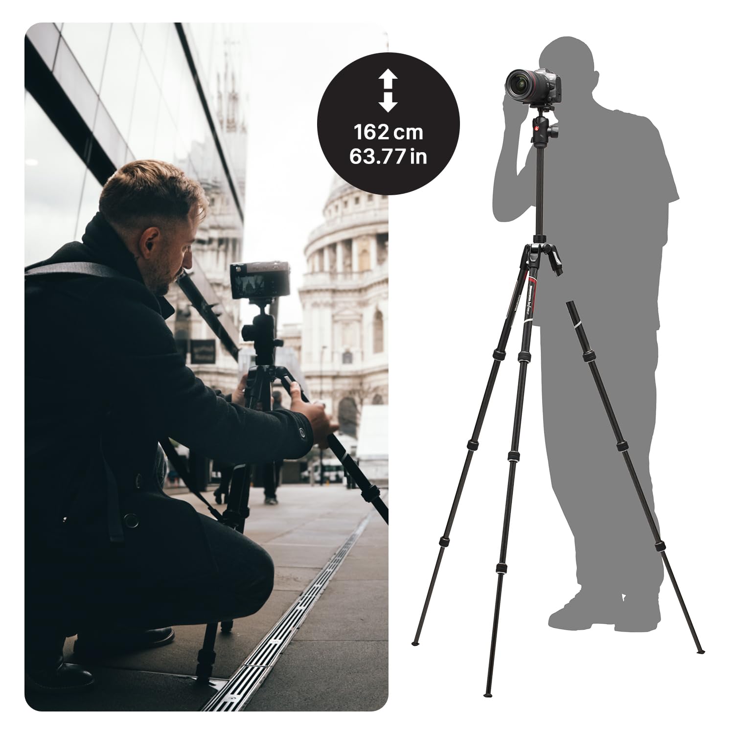 Manfrotto Be Gt 4-Section Carbon Fiber Travel Tripod With 496 Center Ball Head, Twist Lock, Black