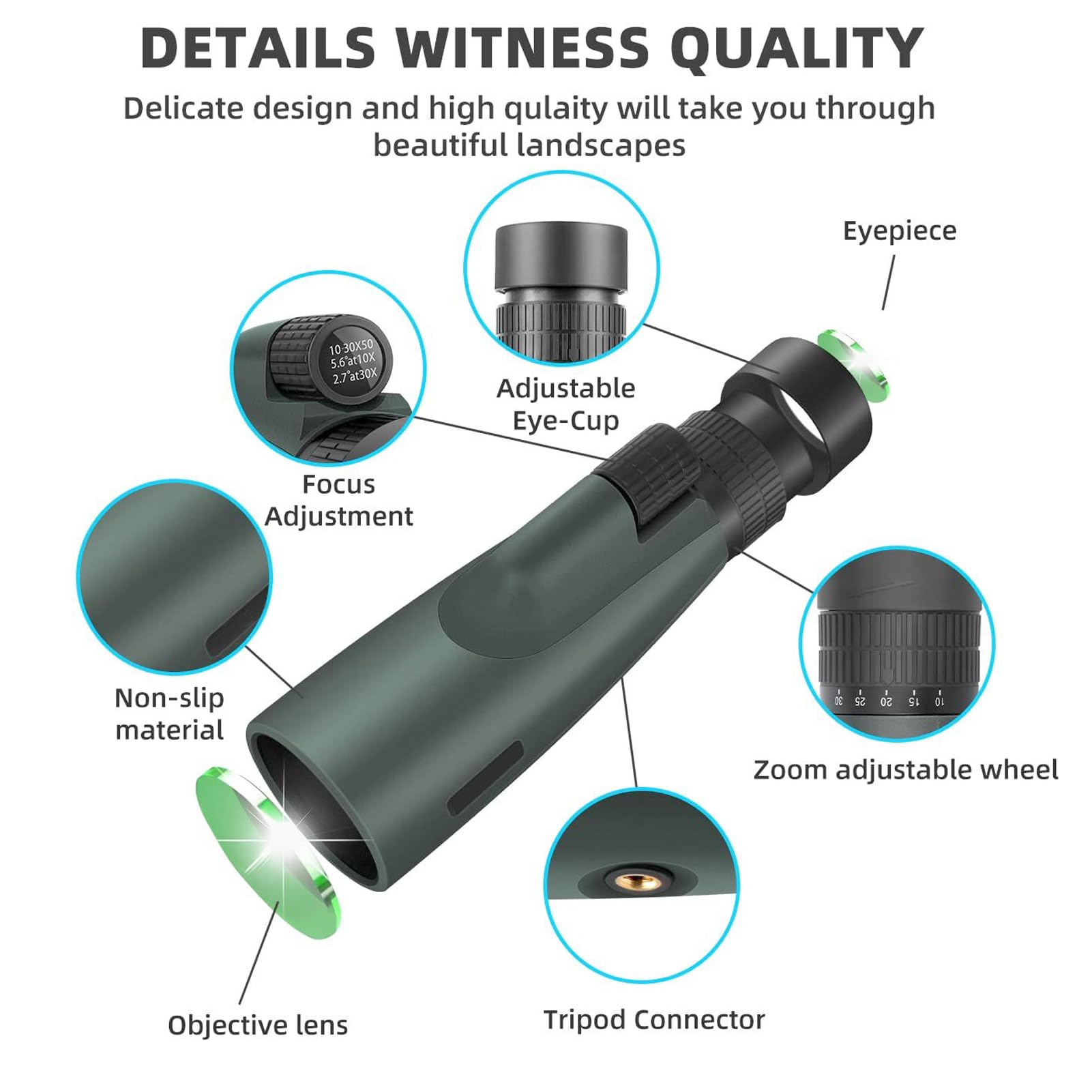 Tiyimiyuxu 10-30X50 Zoom Monocular Telescope For Adults - High Power Hd Monocular With Tripod & Adapter, Rubber Armor,Waterproof Large Objective Monoculars - For Opera, Bird Watching, Hiking,Travel