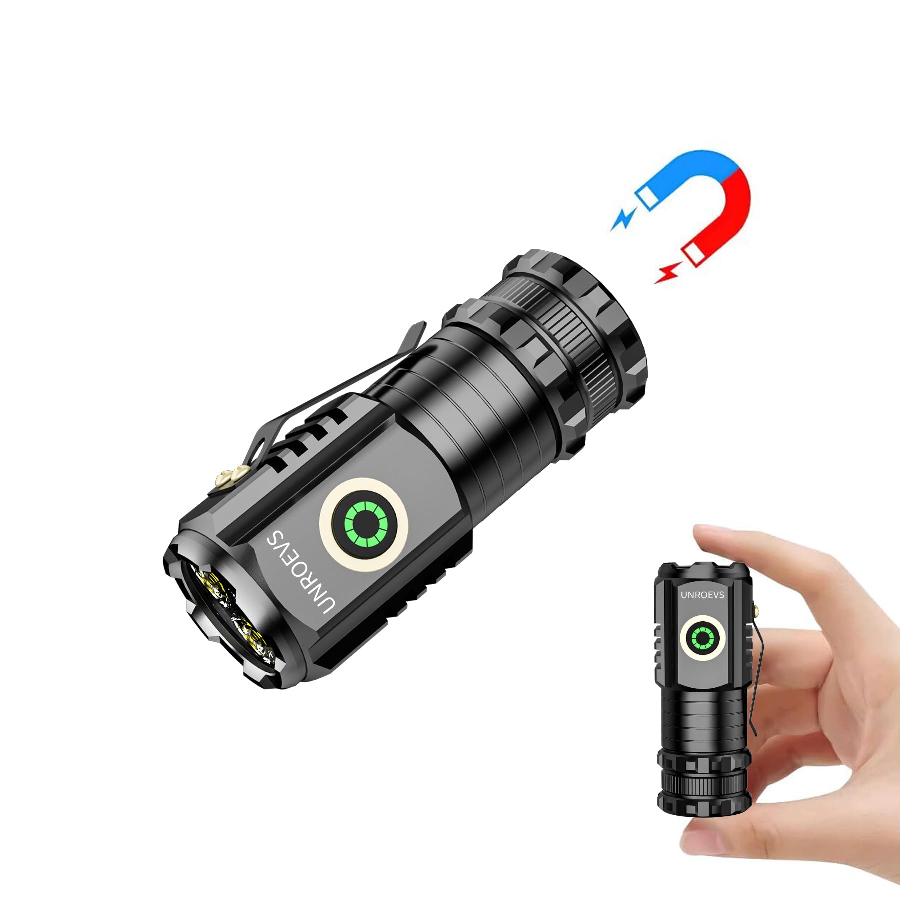 Unr0Evs Led Mini Flashlight With Magnet,Super Bright Small Pocket Flashlight,5 Modes Usb C Rechargeable, Ipx6 Magnetic Flashlight For Edc Camping Outdoor. (1, Black)