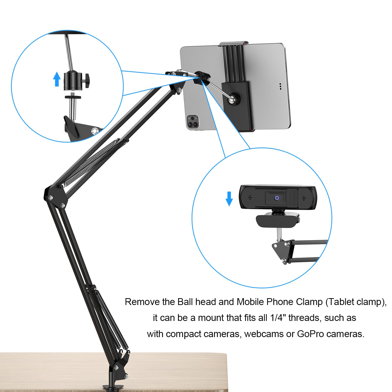 Anivia Overhead Video Stand Phone Holder Articulating Arm Phone Mount,Articulating Phone Stand Tablet Table Top Scissor Boom Arm,Phone Holder For Streaming Phone Baking Crafting