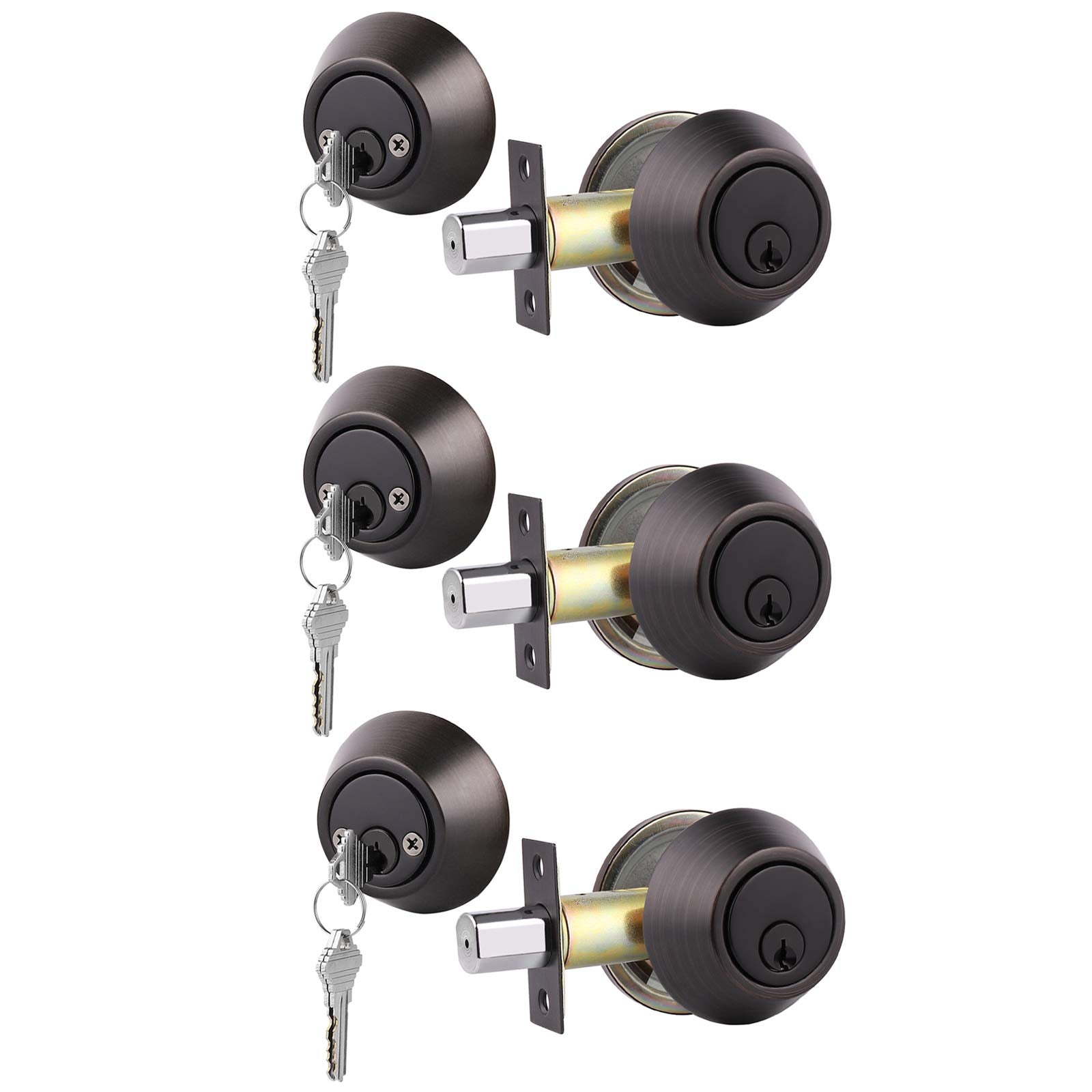 Gobrico 3 Keyed Alike Double Cylinder Deadbolts, Exterior/Interior Door Deadbolt Locks, Oil Rubbed Bronze Finished, With Same Key, Keyed Both Sides