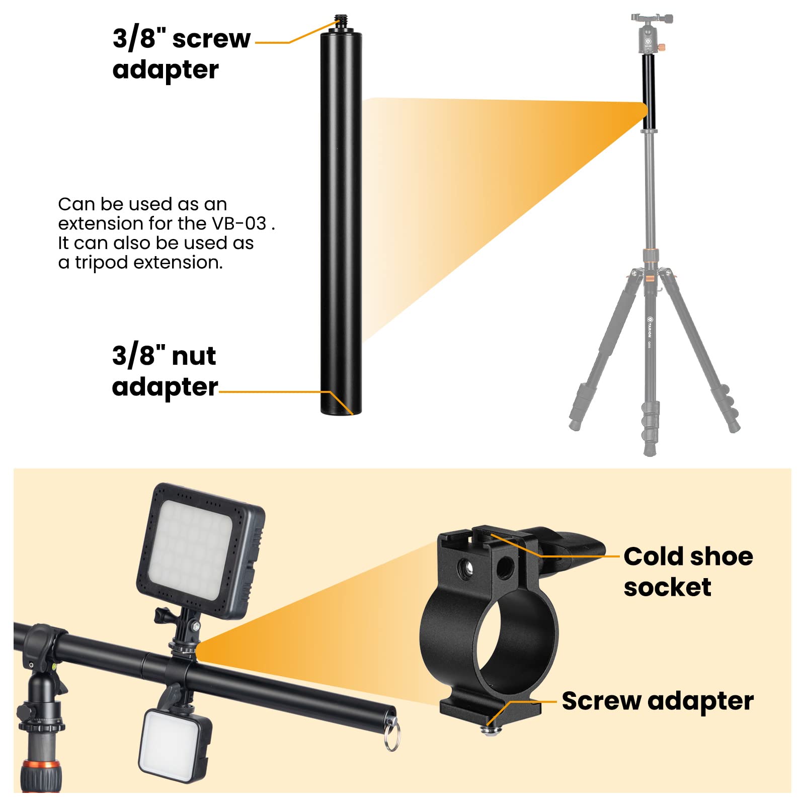 Tarion Tripod Extension Arm Horizontal Centre Column Boom 12.6" Extender 360° Rotatable Aluminum Alloy Swivel Lock With Counterweight Sandbag For Overhead Photography And Filming Vb-03