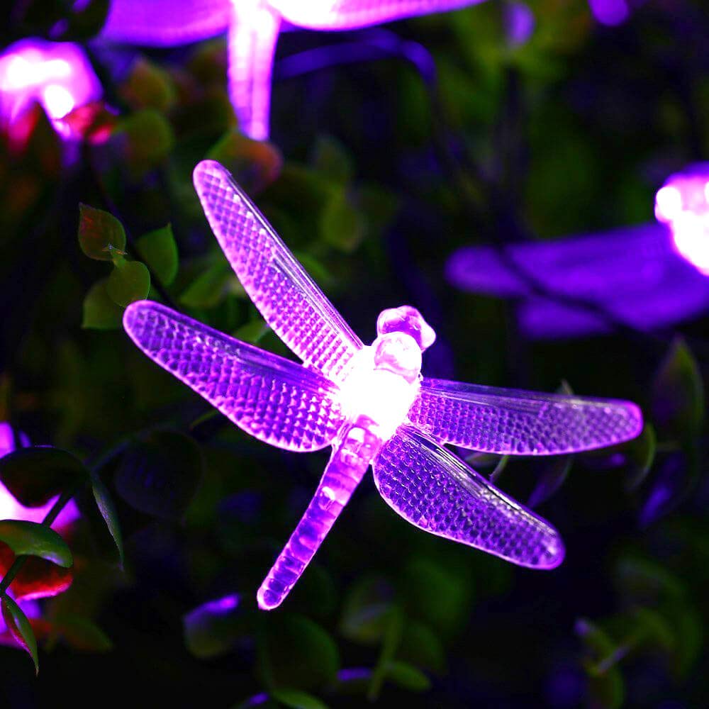 Semilits Solar String Lights 20Ft 30Led Dragonfly Shaped Waterproof Fairy Decoration Lighting For Indoor/Outdoor,Patio Christmas Party Holiday Decorations