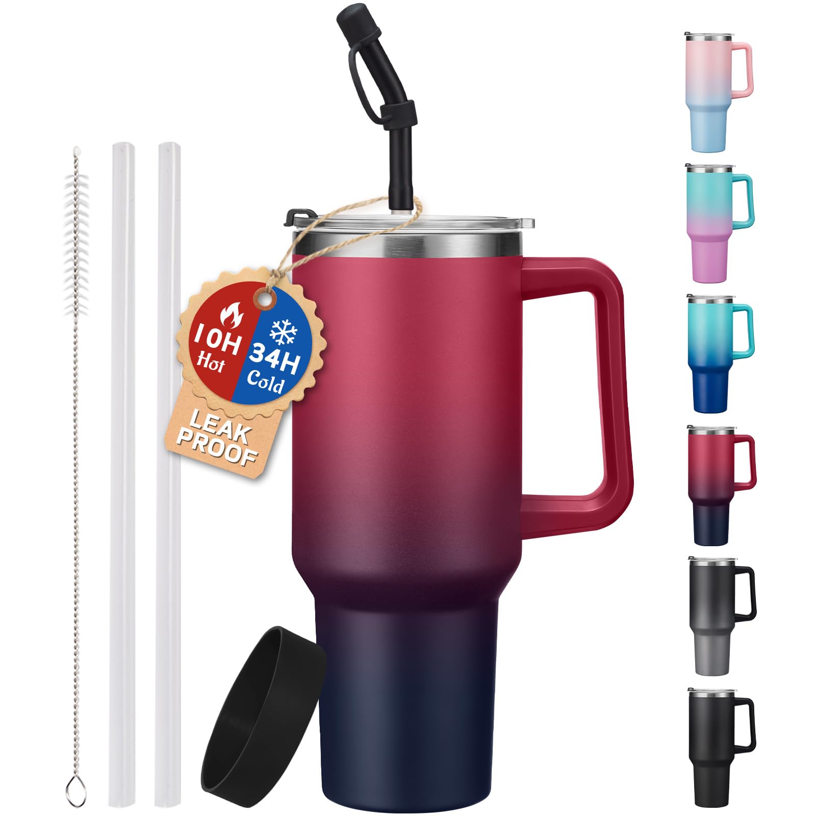 40 Oz Insulated Tumbler With Handle And Straw Spout Lid - 100% Leak-Proof Travel Coffee Cup