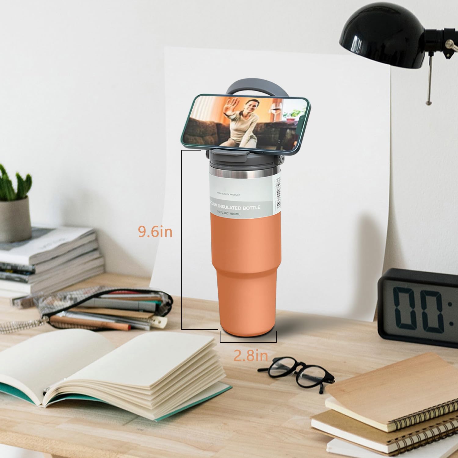 30 Oz Tumbler With 2-In-1 Lid And Straw, Vacuum Insulated Water Bottle With Handle, Double Wall