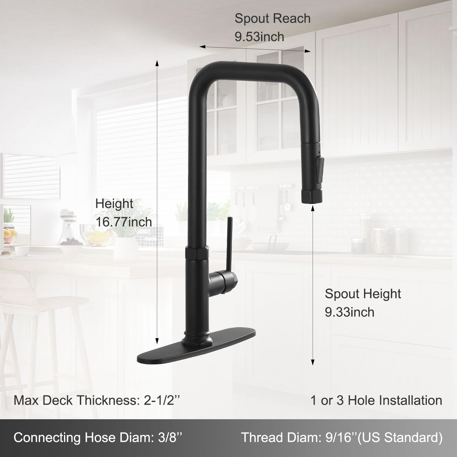 Hoanmpy Kitchen Faucets With Pull Down Sprayer Finishes Vintage Colours Kitchen Faucets, 17 Inch Brass Faucet For Kitchen Sink With Deck Plate (Matte Black)