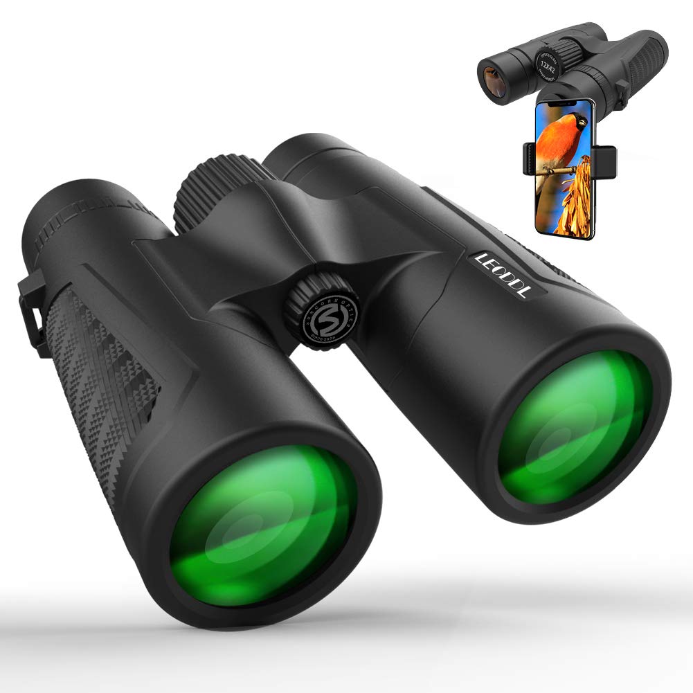 Weareok 12X42 Binoculars For Adults, Binoculars With Weak Light Vision, Smartphone Photograph Adapter - 18Mm Large View Eyepiece,16.5Mm Super Bright Bak4 Prism Fmc Lens For Birds Watching Hunting Sports